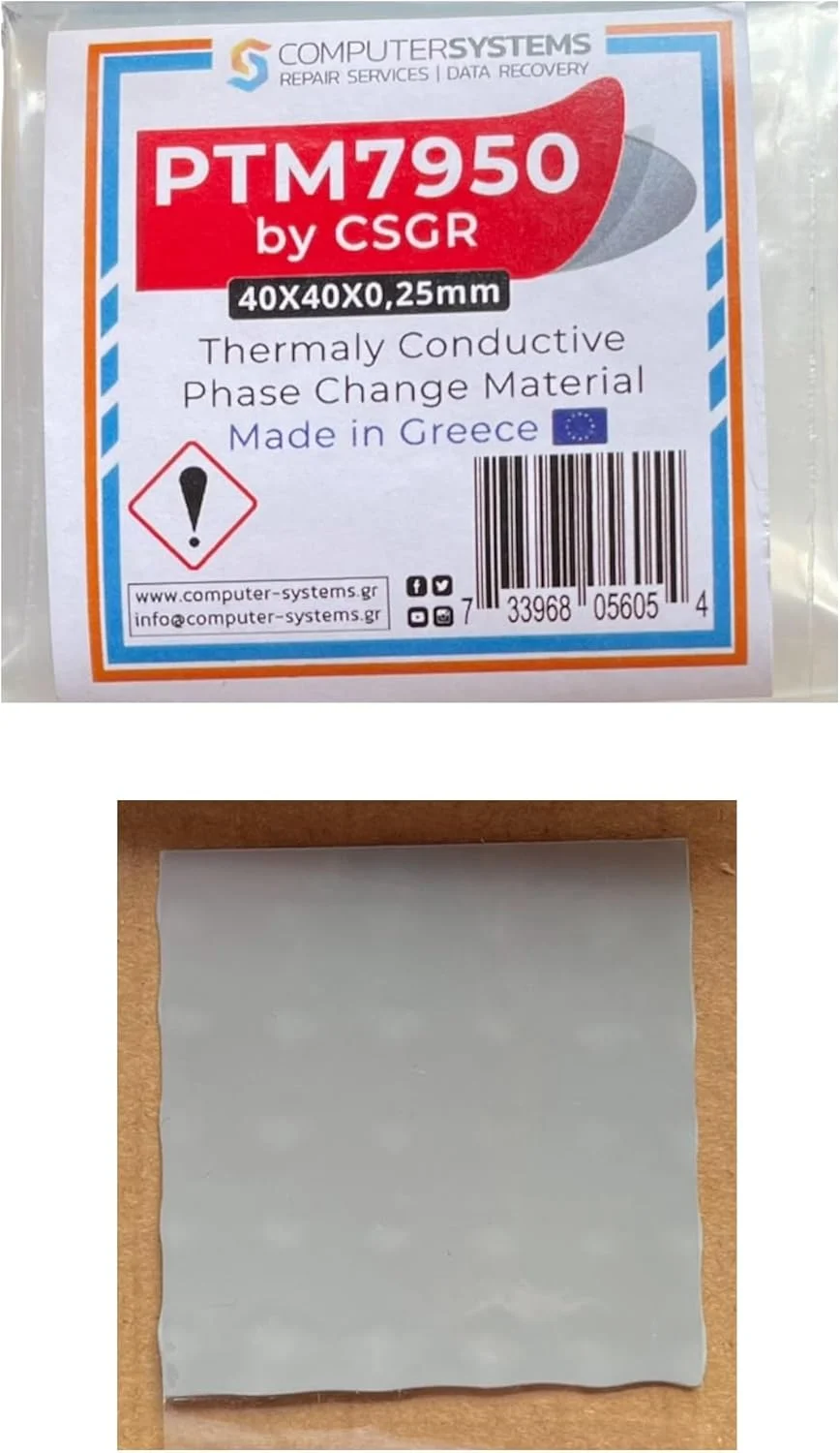 مجموعه ماده تغییر فاز PTM7950 از CSGR با ابعاد 40x40x0.25mm و خمیر حرارتی K5 PRO 20g – راه حل خنک کننده پیشنهادی برتر برای رایانه های شخصی و کنسول ها