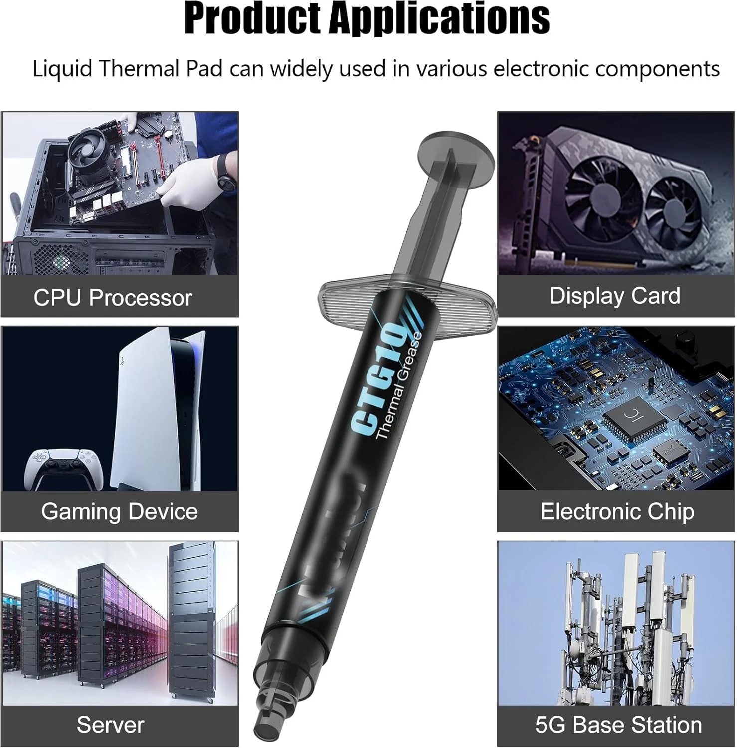 خمیر حرارتی Azonee CTG10 با رسانایی 14.5W/m.k، وزن 2 گرم، راه حل حرارتی نهایی برای حداکثر کارایی خنک کننده، مناسب برای پردازنده ها، کنسول های بازی، کارت گرافیک، لپ تاپ، غیر خازنی و بادوام