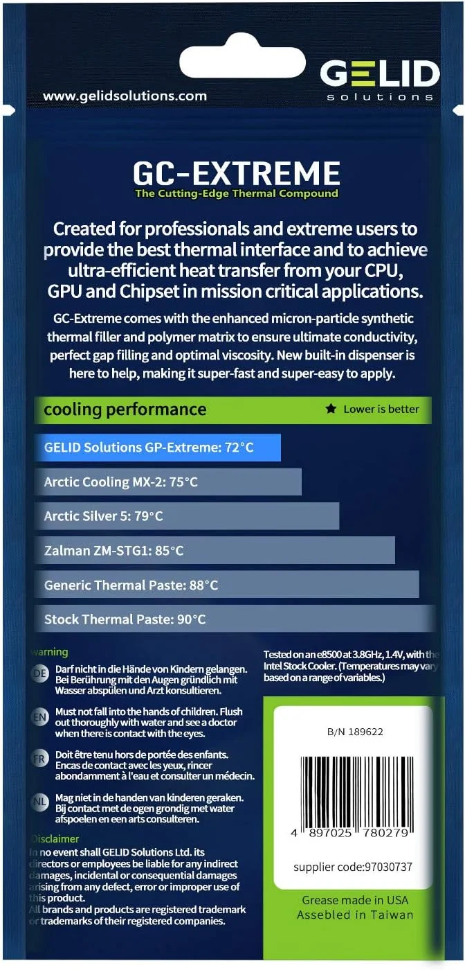 خمیر حرارتی رسانای گرما Gelid Solutions GC-Extreme 3.5g به همراه ابزار | حداکثر رسانایی حرارتی | استفاده آسان | غیر خورنده