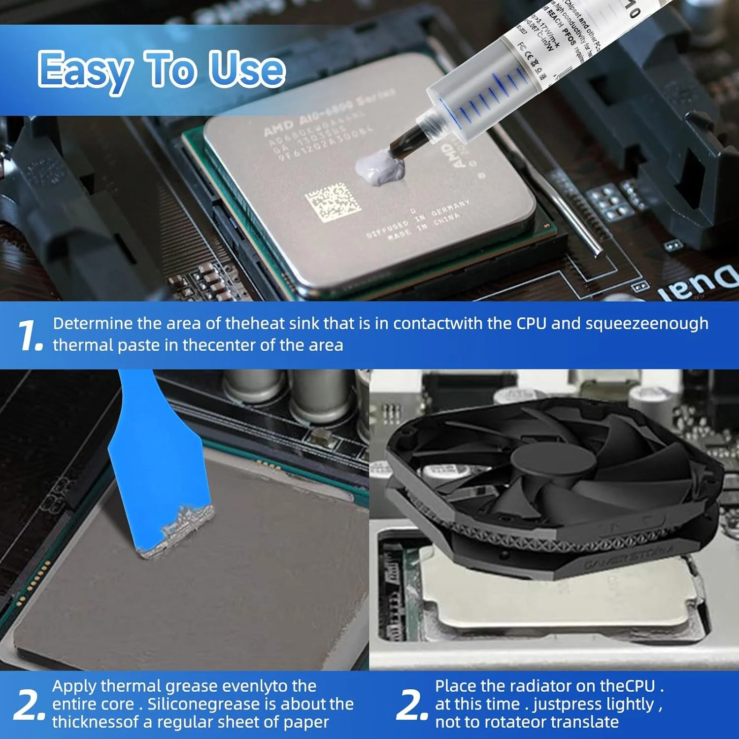 خمیر حرارتی، 2 عدد 20 گرمی HY710 3.17 W/MK، خمیر حرارتی با کارایی بالا، گریس سیلیکونی نقره ای هیت سینک برای پردازنده، کامپیوتر، PS4، همه کولرها