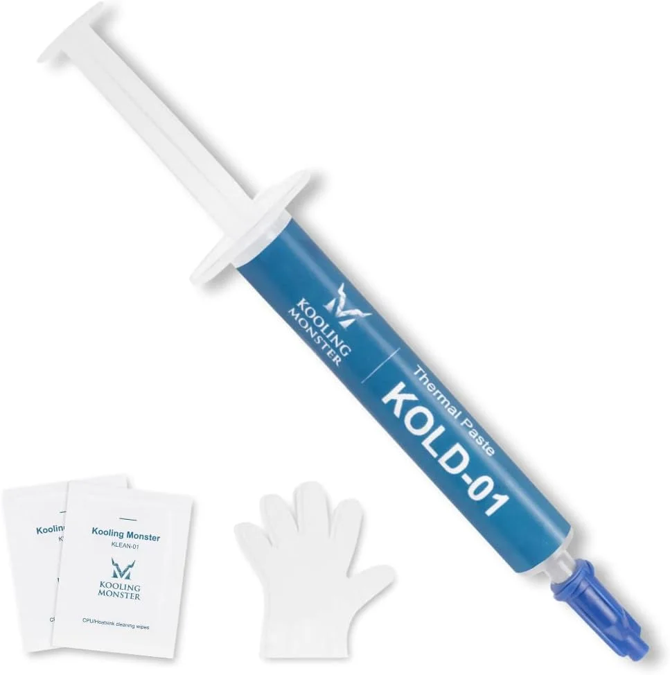 خمیر حرارتی سیلیکونی با عملکرد بالا KOLD-01 برای خنک کردن تمام پردازنده ها/هیت سینک ها، خمیر سیلیکونی طراحی شده برای پخش آسان، شامل دستکش و دستمال مرطوب تمیز کننده، بدون بو (0.7ml/1.8g)