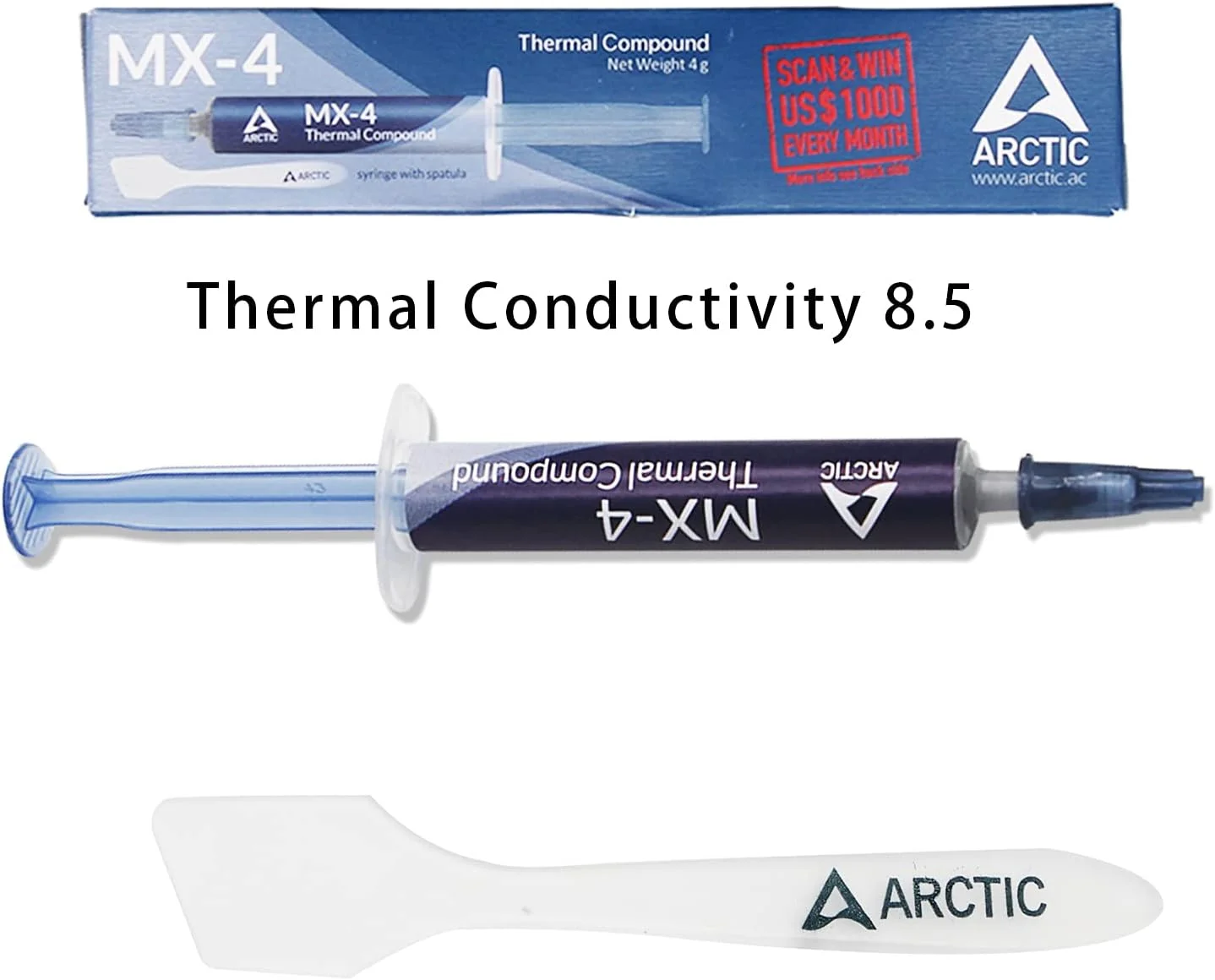 خمیر سیلیکون MQFORU Arctic MX-4 برای تمامی خنک‌کننده‌ها، خمیر هیت سینک، با دوام بالا بر پایه کربن، نسخه 2019 تشکیل شده از ذرات میکرو کربن، به همراه ابزار اضافی - 4 گرم (1 بسته)