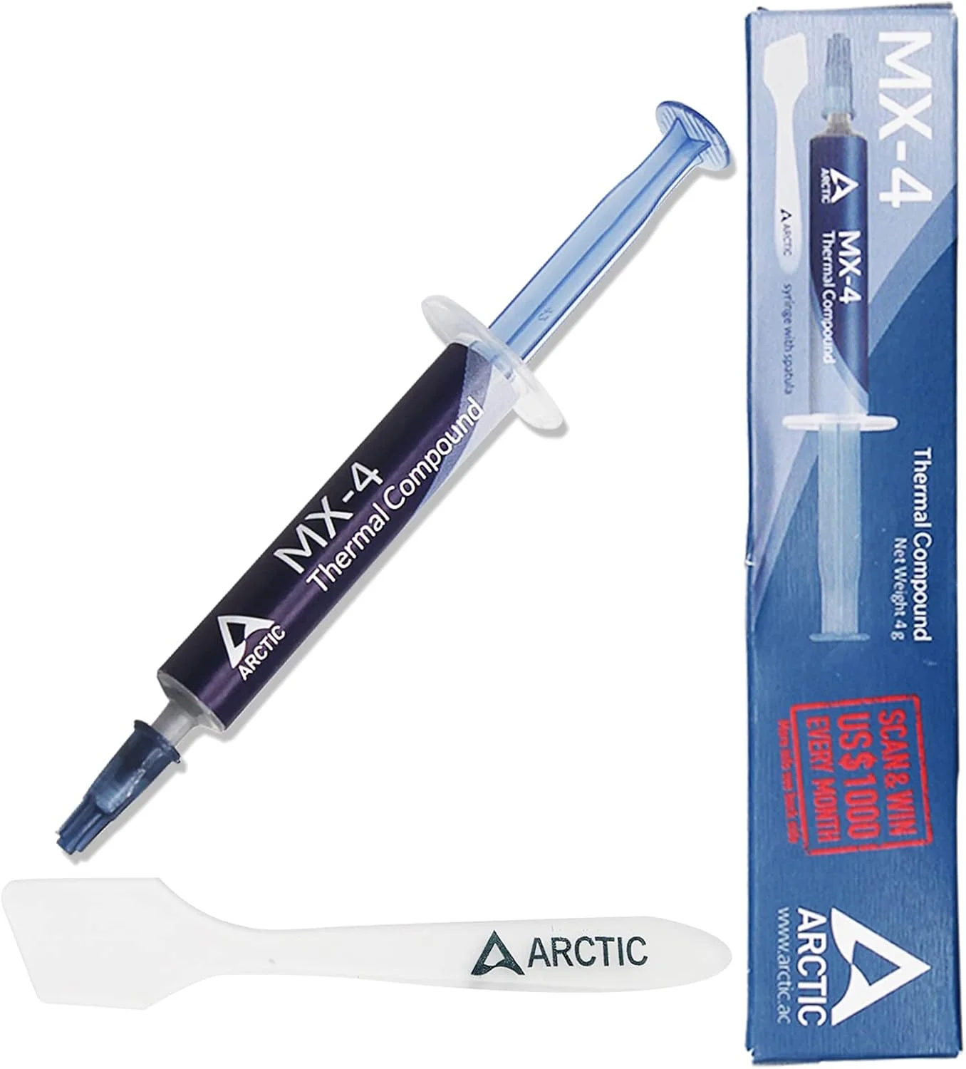 خمیر سیلیکون MQFORU Arctic MX-4 برای تمامی خنک‌کننده‌ها، خمیر هیت سینک، با دوام بالا بر پایه کربن، نسخه 2019 تشکیل شده از ذرات میکرو کربن، به همراه ابزار اضافی - 4 گرم (1 بسته)