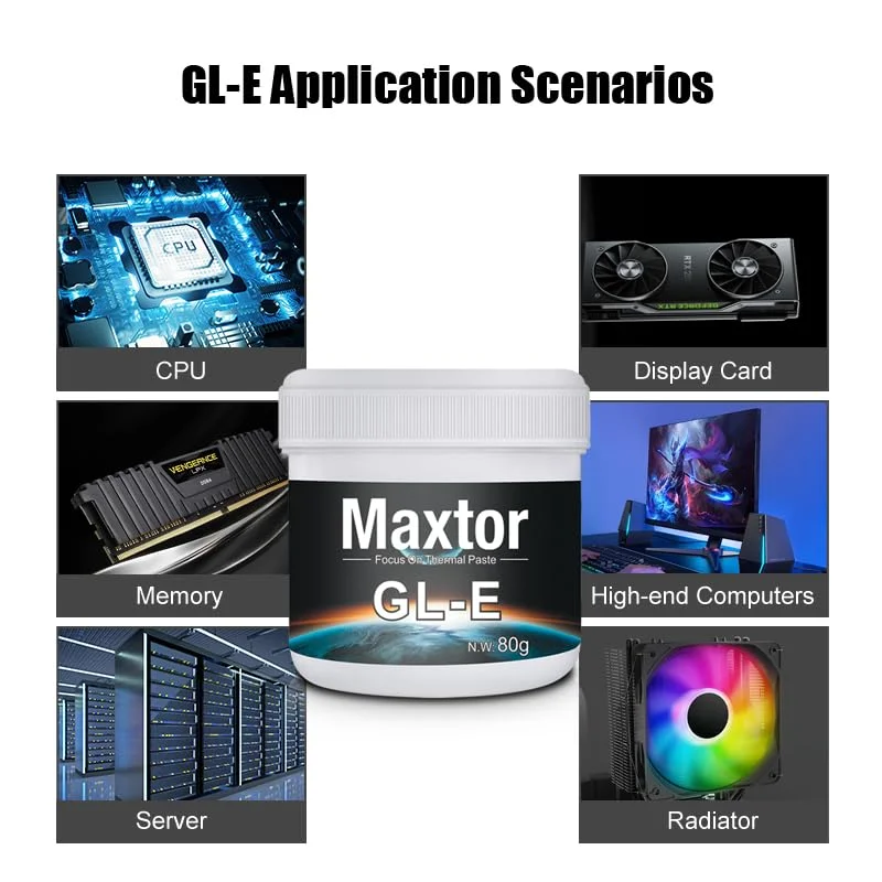 خمیر حرارتی Maxtor GLE 80g، خمیر هیت سینک، خمیر CPU، گریس رسانای حرارت برای پردازنده CPU، خنک کننده های GPU و چیپست خمیر حرارتی Maxtor GLE 80g، خمیر هیت سینک، خمیر CPU، گریس رسانای حرارت برای پردازنده CPU، خنک کننده های GPU و چیپست