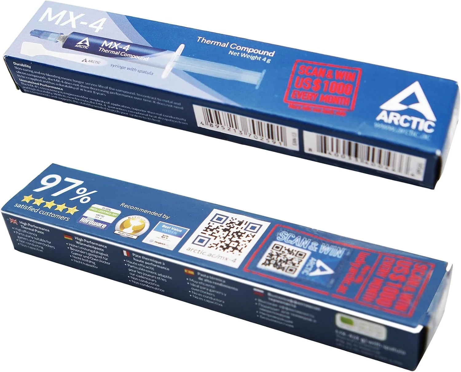 خمیر سیلیکون MQFORU Arctic MX-4 برای تمامی خنک‌کننده‌ها، خمیر هیت سینک، با دوام بالا بر پایه کربن، نسخه 2019 تشکیل شده از ذرات میکرو کربن، به همراه ابزار اضافی - 4 گرم (1 بسته)