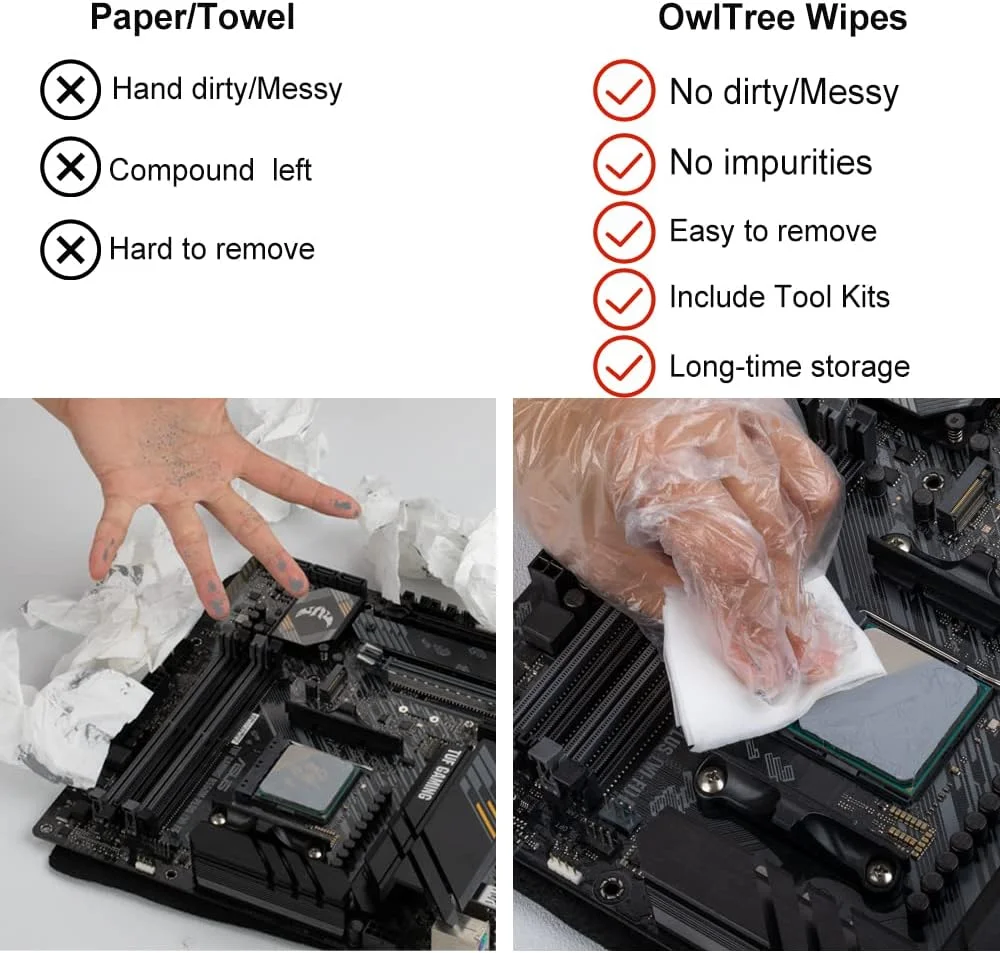 کیت های پاک کننده خمیر حرارتی OwlTree برای CPU، GPU، هیت سینک و غیره (20 عدد دستمال مرطوب) کیت های پاک کننده خمیر حرارتی OwlTree برای CPU، GPU، هیت سینک و غیره (20 عدد دستمال مرطوب)