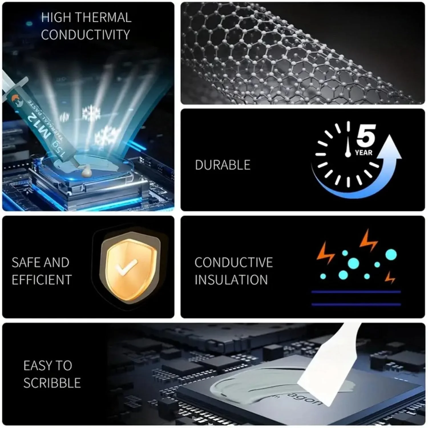 خمیر حرارتی با عملکرد بالا با رسانایی حرارتی عالی، استفاده آسان، ترکیب هیت سینک غیر سخت شونده، ماده رابط حرارتی بادوام برای CPU، GPU، RAM و استفاده در اورکلاک خمیر حرارتی با عملکرد بالا با رسانایی حرارتی عالی، استفاده آسان، ترکیب هیت سینک غیر سخت شونده، ماده رابط حرارتی بادوام برای CPU، GPU، RAM و استفاده در اورکلاک