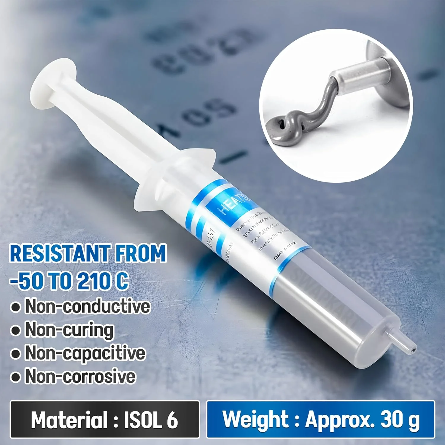 خمیر سیلیکون حرارتی SWAPKART مناسب برای استفاده در خنککنندهها و هیت سینک برای پردازنده و چیپست (خاکستری، 30 گرم) (بسته 2 عددی) خمیر سیلیکون حرارتی SWAPKART مناسب برای استفاده در خنککنندهها و هیت سینک برای پردازنده و چیپست (خاکستری، 30 گرم) (بسته 2 عددی)