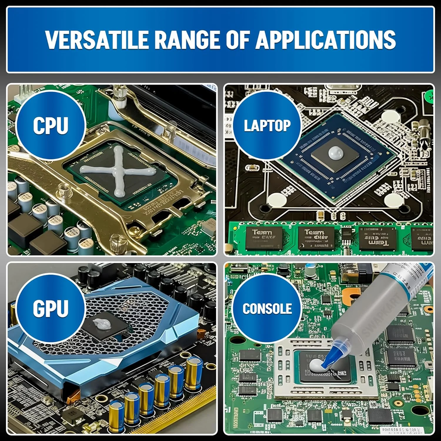 خمیر سیلیکون حرارتی SWAPKART مناسب برای استفاده در خنککنندهها و هیت سینک برای پردازنده و چیپست (خاکستری، 30 گرم) (بسته 2 عددی) خمیر سیلیکون حرارتی SWAPKART مناسب برای استفاده در خنککنندهها و هیت سینک برای پردازنده و چیپست (خاکستری، 30 گرم) (بسته 2 عددی)
