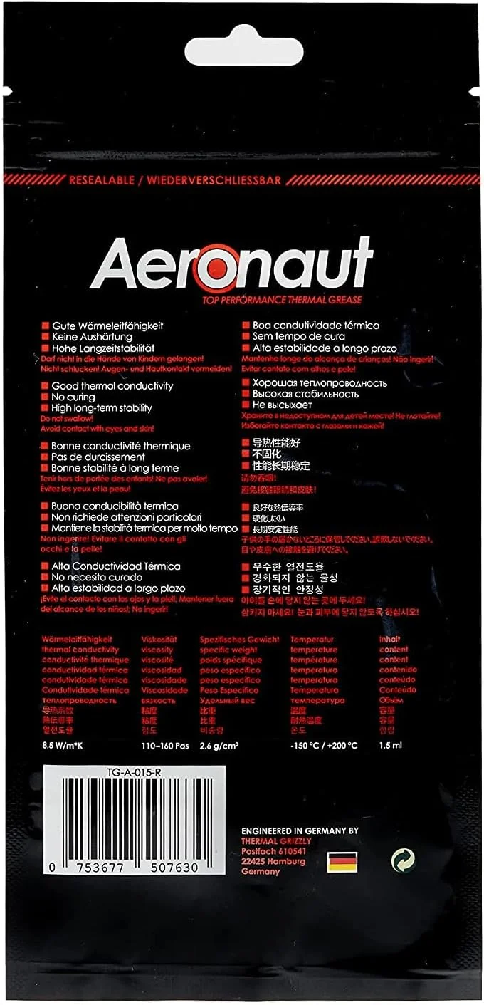 خمیر حرارتی Thermal Grizzly Aeronaut - 3.9 گرم / 1.5 میلی لیتر خمیر حرارتی Thermal Grizzly Aeronaut - 3.9 گرم / 1.5 میلی لیتر