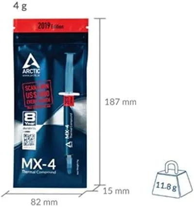 خمیر سیلیکون ARCTIC MX-4 2019 Edition - خمیر حرارتی با کارایی بالا بر پایه کربن - خمیر هیت سینک - خمیر حرارتی CPU برای همه خنک کننده ها، مواد رابط حرارتی - دوام بالا - 4 گرم