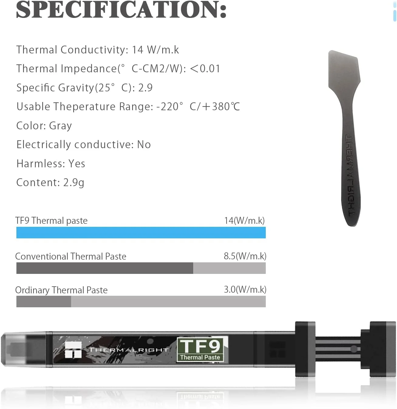 خمیر حرارتی Thermalright TF9 2.9g، خمیر هیت سینک با کارایی بالا بر پایه کربن، خمیر حرارتی CPU برای همه خنک کننده ها، مواد رابط حرارتی با دوام بالا 14W/m.k، 2.9 گرم خمیر حرارتی Thermalright TF9 2.9g، خمیر هیت سینک با کارایی بالا بر پایه کربن، خمیر حرارتی CPU برای همه خنک کننده ها، مواد رابط حرارتی با دوام بالا 14W/m.k، 2.9 گرم