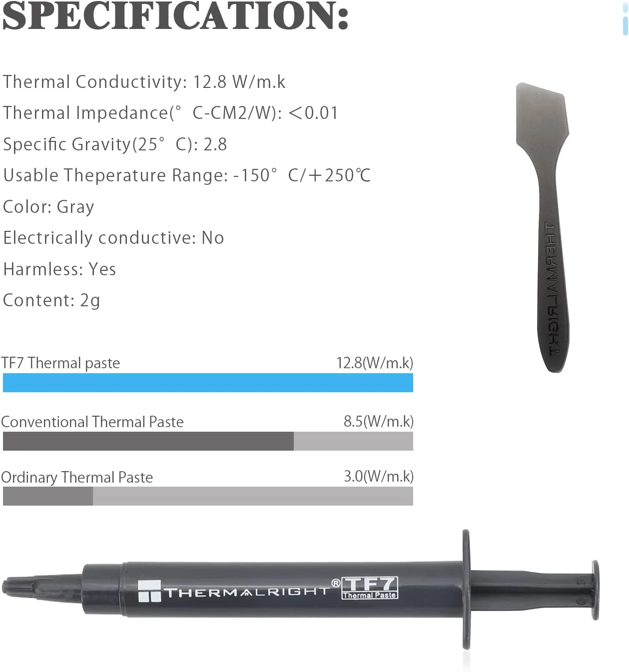خمیر حرارتی Thermalright TF7 2g برای خنک کننده ها، رسانایی حرارتی 12.8W/m.k - 2 گرم، گریس حرارتی کارت گرافیک CPU، گریس حرارتی لپ تاپ (TF7 2g)