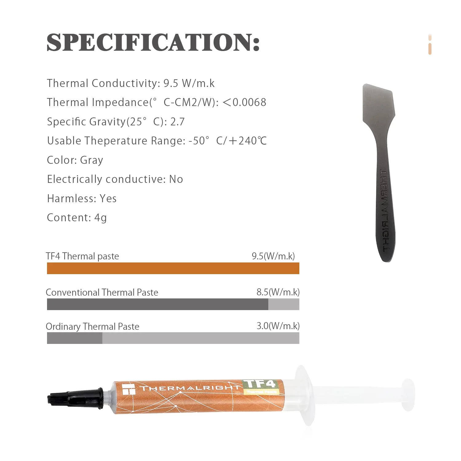 خمیر حرارتی Thermalright TF4 4g برای خنک کننده ها، خمیر هیت سینک با دوام بالا 9.5W/m.k - 4 گرم، گریس حرارتی کارت گرافیک CPU، گریس حرارتی لپ تاپ.