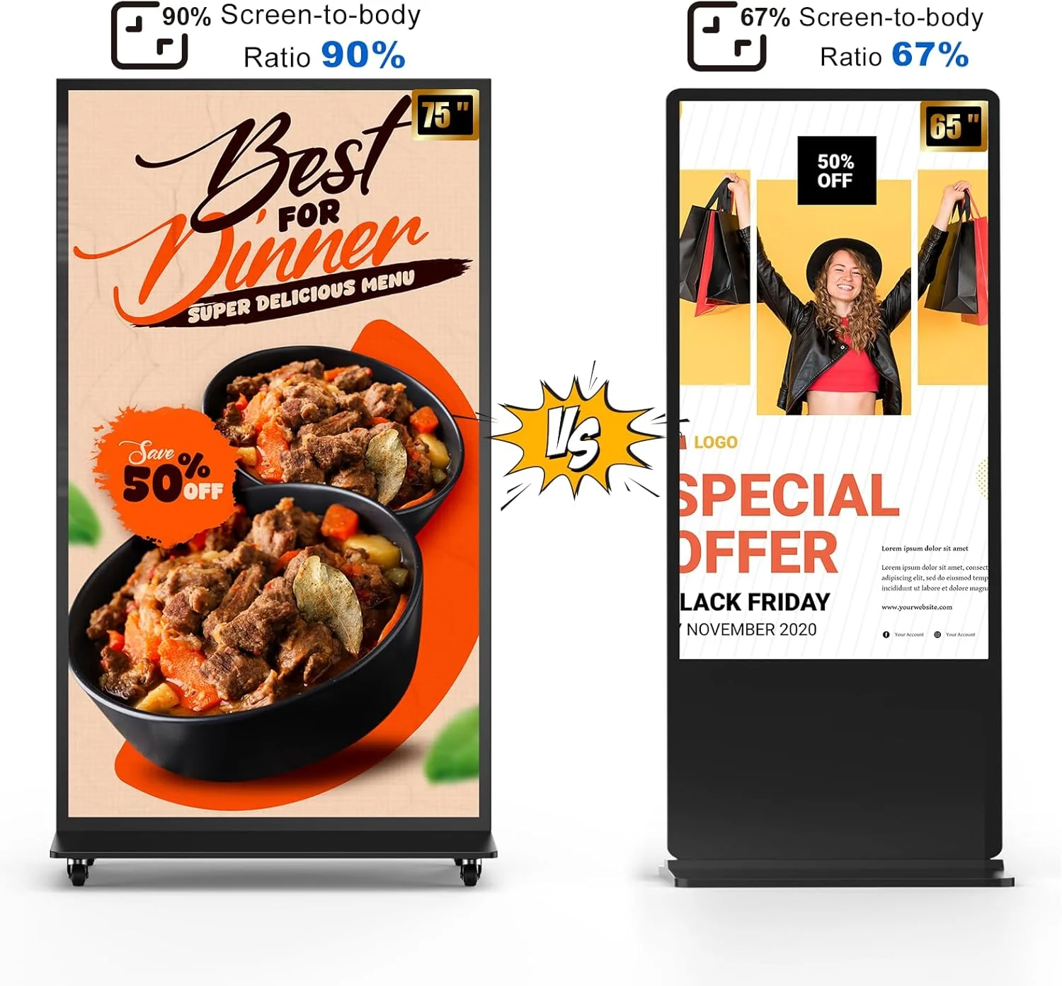 کیوسک دیجیتال ایستاده تمام صفحه 75 اینچی با سیستم عامل اندروید، نمایشگر LCD با ورودی WiFi HDMI/USB و پخش کننده خودکار رسانه