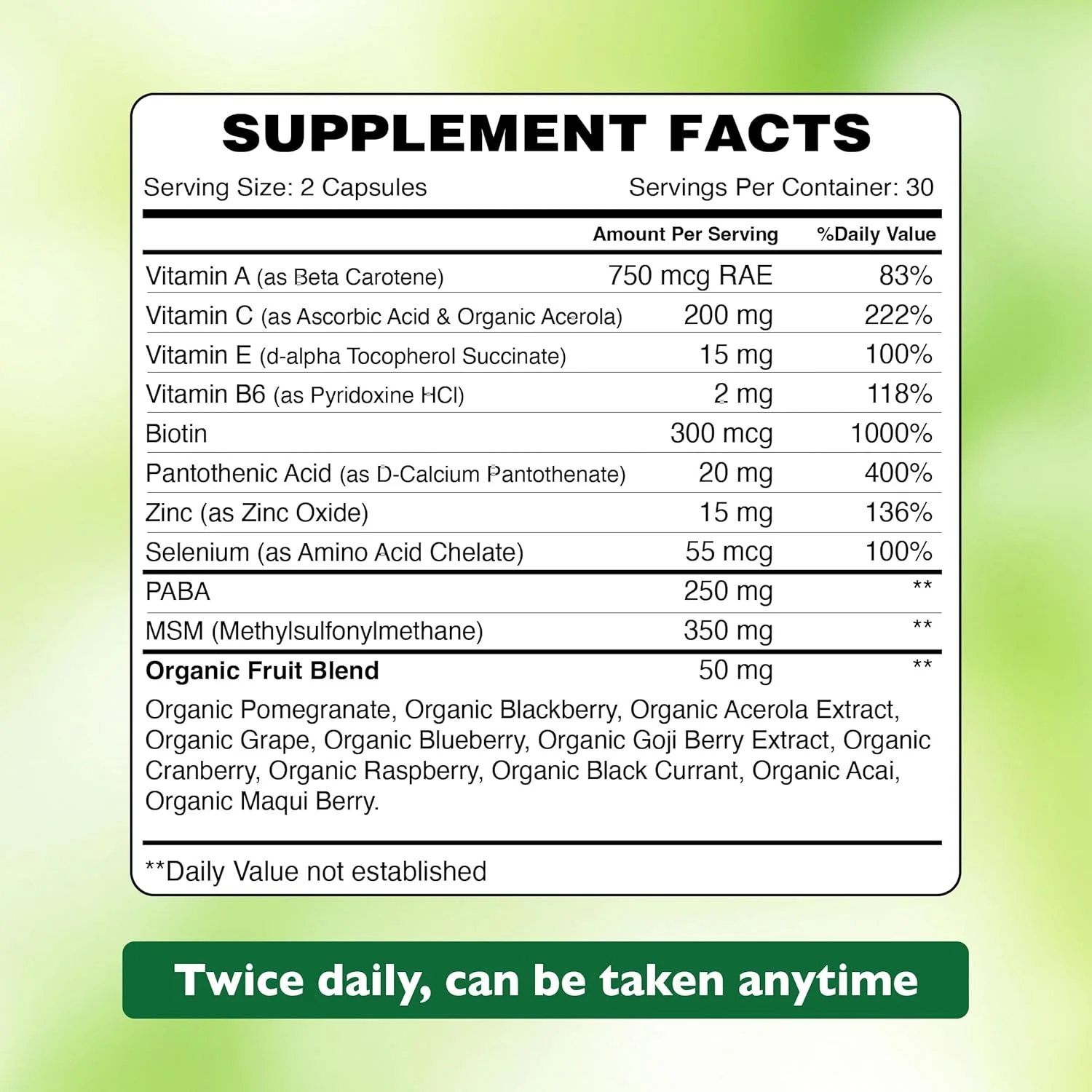 مکمل گیاهی مو، پوست و ناخن ارگانیک Earth | پوست سالم، پشتیبانی از موهای قوی و ناخن های سالم | وگان، بدون گلوتن، تغذیه پاک | 60 کپسول