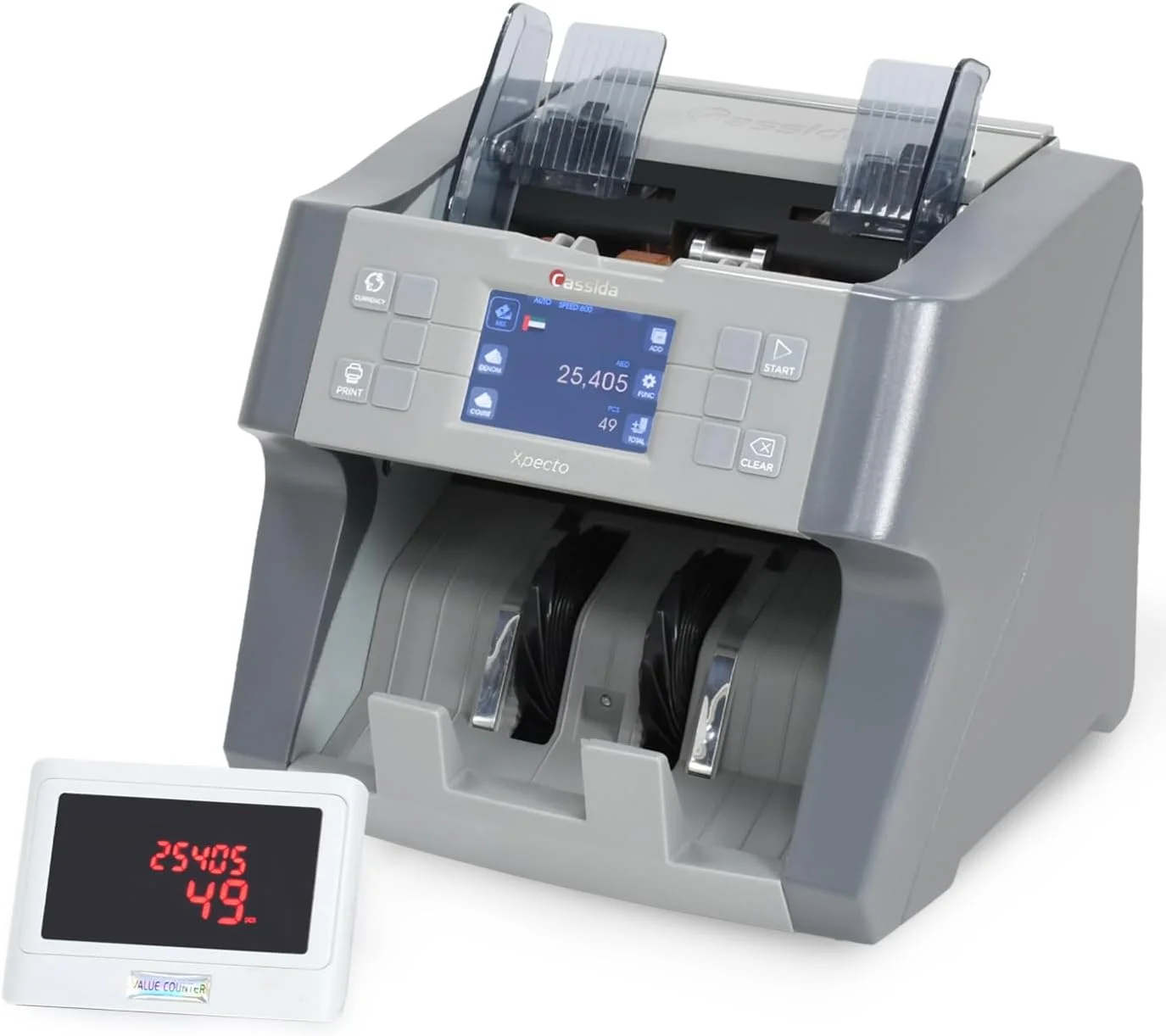 دستگاه شمارش اسکناس و تشخیص اصالت اسکناس کاسیدا XPECTO Mix به همراه روکش کاسیدا، پشتیبانی از 15 ارز و قابلیت خواندن شماره سریال به همراه روکش ضد گرد و غبار - عرضه انحصاری در آمازون