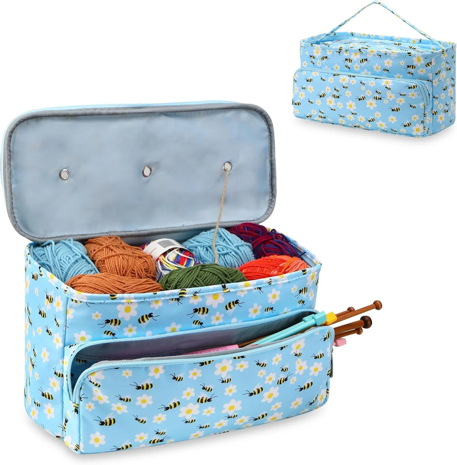 کیف قلاب بافی - سازمان دهنده نگهداری نخ با 3 سوراخ بدون گره خوردگی، کیف بزرگ پروژه بافندگی برای لوازم صنایع دستی، طراحی چند جیبی برای قلاب ها و لوازم (قابل شستشو در ماشین لباسشویی) کیف قلاب بافی - سازمان دهنده نگهداری نخ با 3 سوراخ بدون گره خوردگی، کیف بزرگ پروژه بافندگی برای لوازم صنایع دستی، طراحی چند جیبی برای قلاب ها و لوازم (قابل شستشو در ماشین لباسشویی)