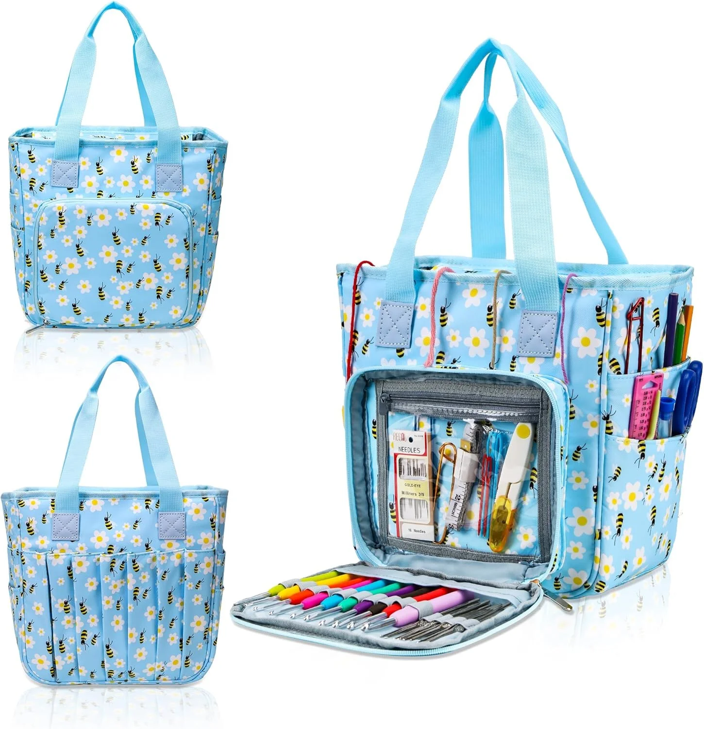 کیف بافندگی - کیف سازمان دهنده بزرگ با ظرفیت زیاد برای نگهداری نخ با جیب های متعدد، کیف پروژه قابل حمل برای قلاب های بافندگی، سوزن ها و کلاف های نخ، ایده آل برای بافندگی در سفر کیف بافندگی - کیف سازمان دهنده بزرگ با ظرفیت زیاد برای نگهداری نخ با جیب های متعدد، کیف پروژه قابل حمل برای قلاب های بافندگی، سوزن ها و کلاف های نخ، ایده آل برای بافندگی در سفر