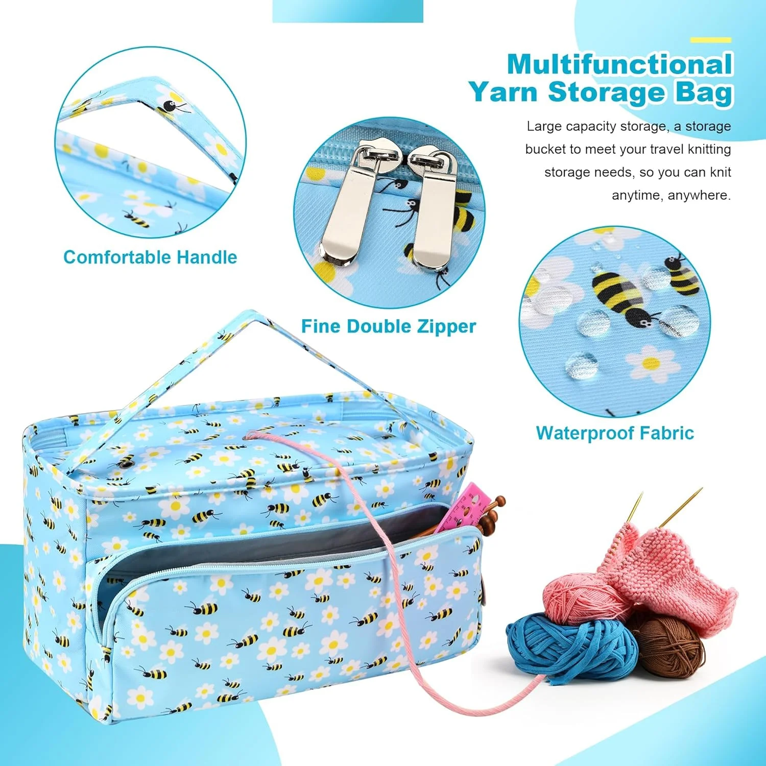 کیف قلاب بافی - سازمان دهنده نگهداری نخ با 3 سوراخ بدون گره خوردگی، کیف بزرگ پروژه بافندگی برای لوازم صنایع دستی، طراحی چند جیبی برای قلاب ها و لوازم (قابل شستشو در ماشین لباسشویی) کیف قلاب بافی - سازمان دهنده نگهداری نخ با 3 سوراخ بدون گره خوردگی، کیف بزرگ پروژه بافندگی برای لوازم صنایع دستی، طراحی چند جیبی برای قلاب ها و لوازم (قابل شستشو در ماشین لباسشویی)