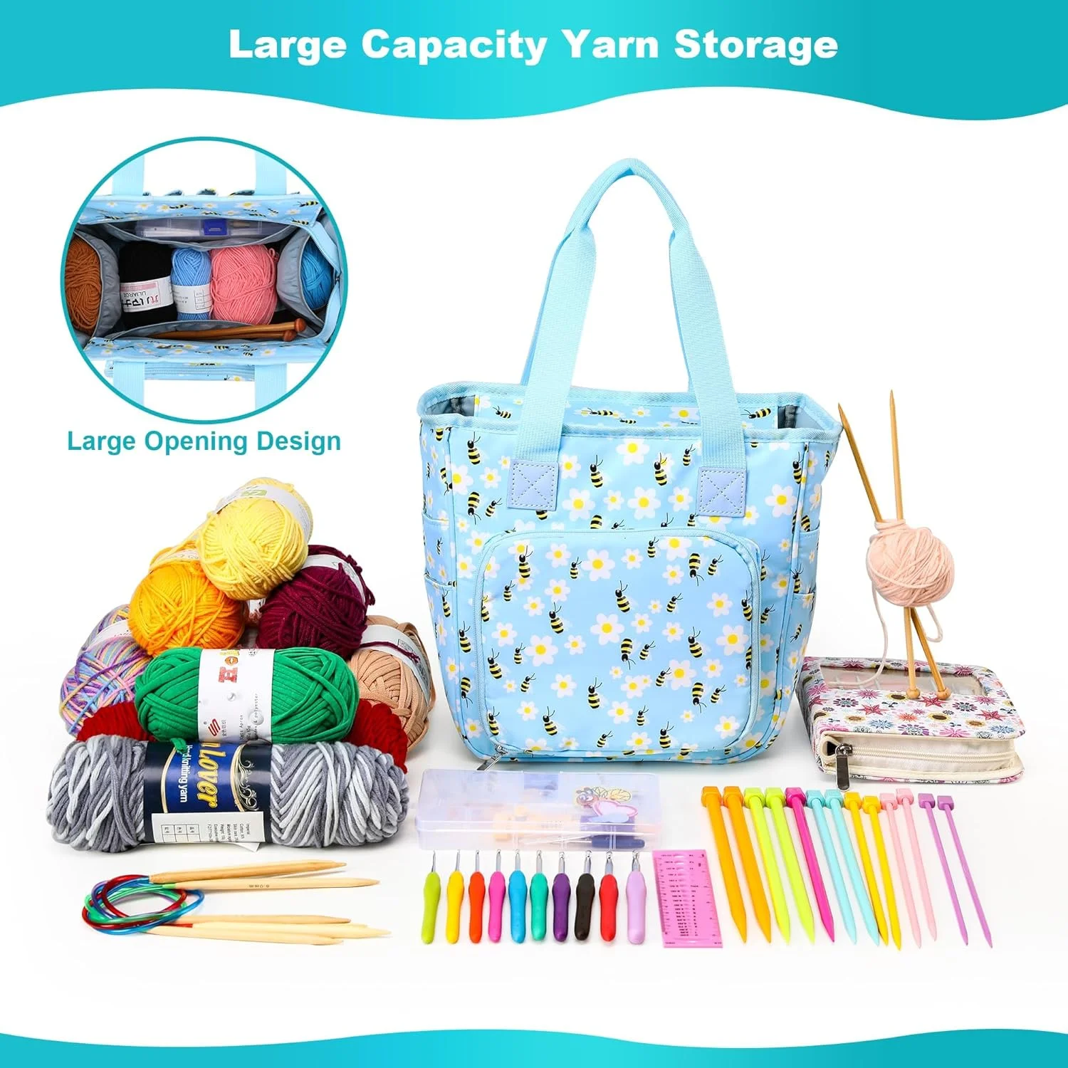 کیف بافندگی - کیف سازمان دهنده بزرگ با ظرفیت زیاد برای نگهداری نخ با جیب های متعدد، کیف پروژه قابل حمل برای قلاب های بافندگی، سوزن ها و کلاف های نخ، ایده آل برای بافندگی در سفر کیف بافندگی - کیف سازمان دهنده بزرگ با ظرفیت زیاد برای نگهداری نخ با جیب های متعدد، کیف پروژه قابل حمل برای قلاب های بافندگی، سوزن ها و کلاف های نخ، ایده آل برای بافندگی در سفر