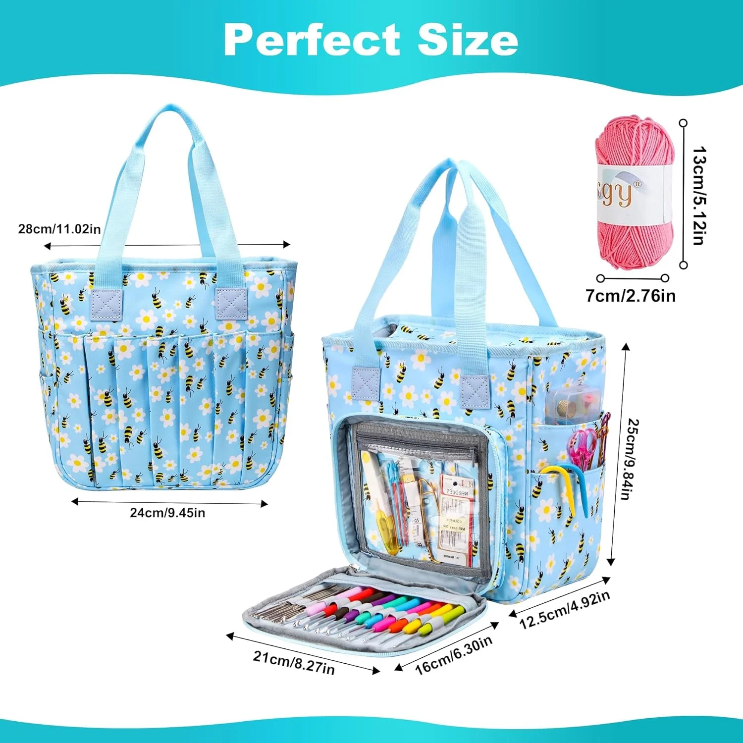کیف بافندگی - کیف سازمان دهنده بزرگ با ظرفیت زیاد برای نگهداری نخ با جیب های متعدد، کیف پروژه قابل حمل برای قلاب های بافندگی، سوزن ها و کلاف های نخ، ایده آل برای بافندگی در سفر کیف بافندگی - کیف سازمان دهنده بزرگ با ظرفیت زیاد برای نگهداری نخ با جیب های متعدد، کیف پروژه قابل حمل برای قلاب های بافندگی، سوزن ها و کلاف های نخ، ایده آل برای بافندگی در سفر