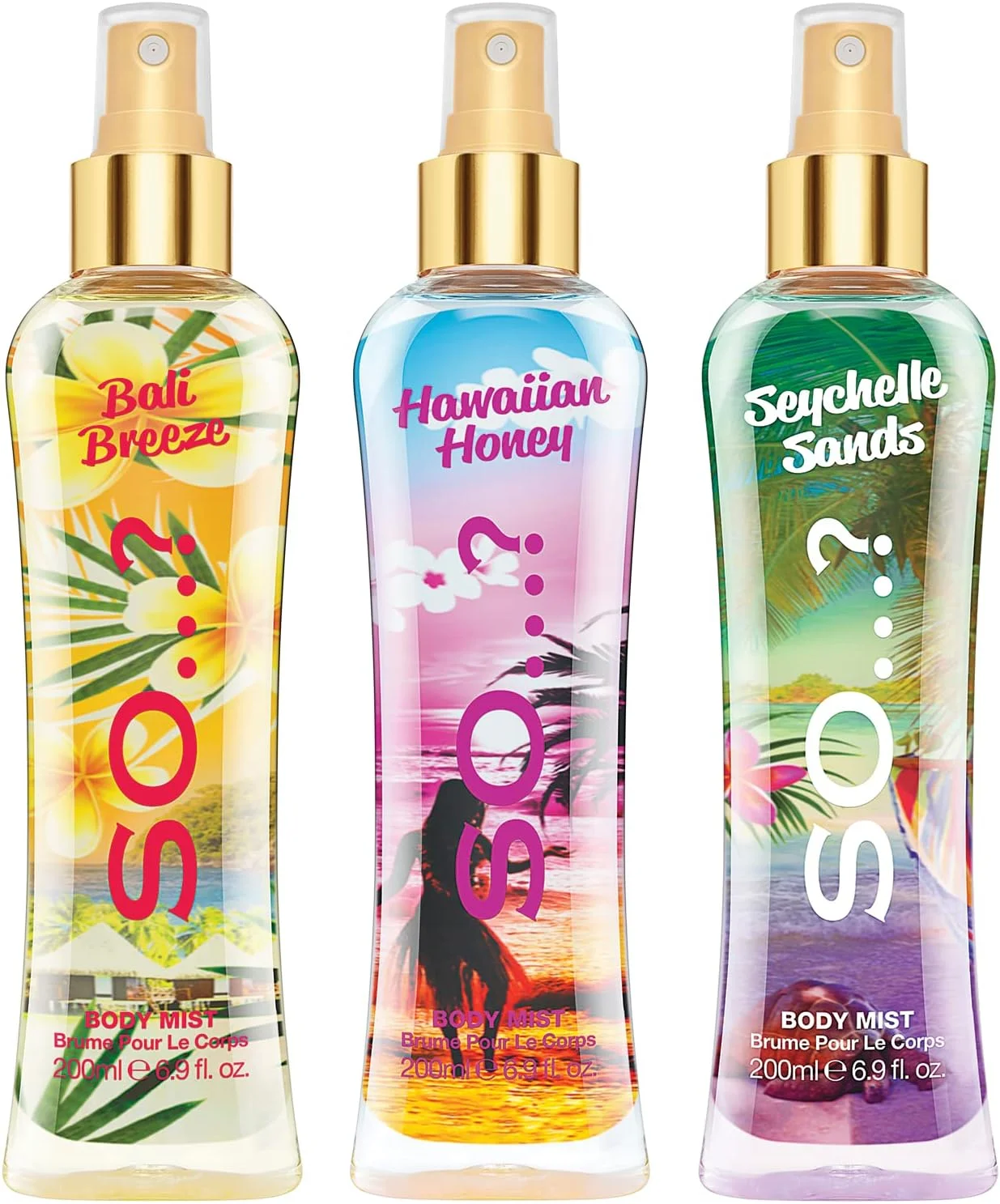 بادی میست زنانه So…? Summer Escapes با رایحه های Bali Breeze، Hawaiian Honey و Seychelle Sands، مجموعه ای از عطرهای ترکیبی 200 میلی لیتری (بسته 3 عددی)