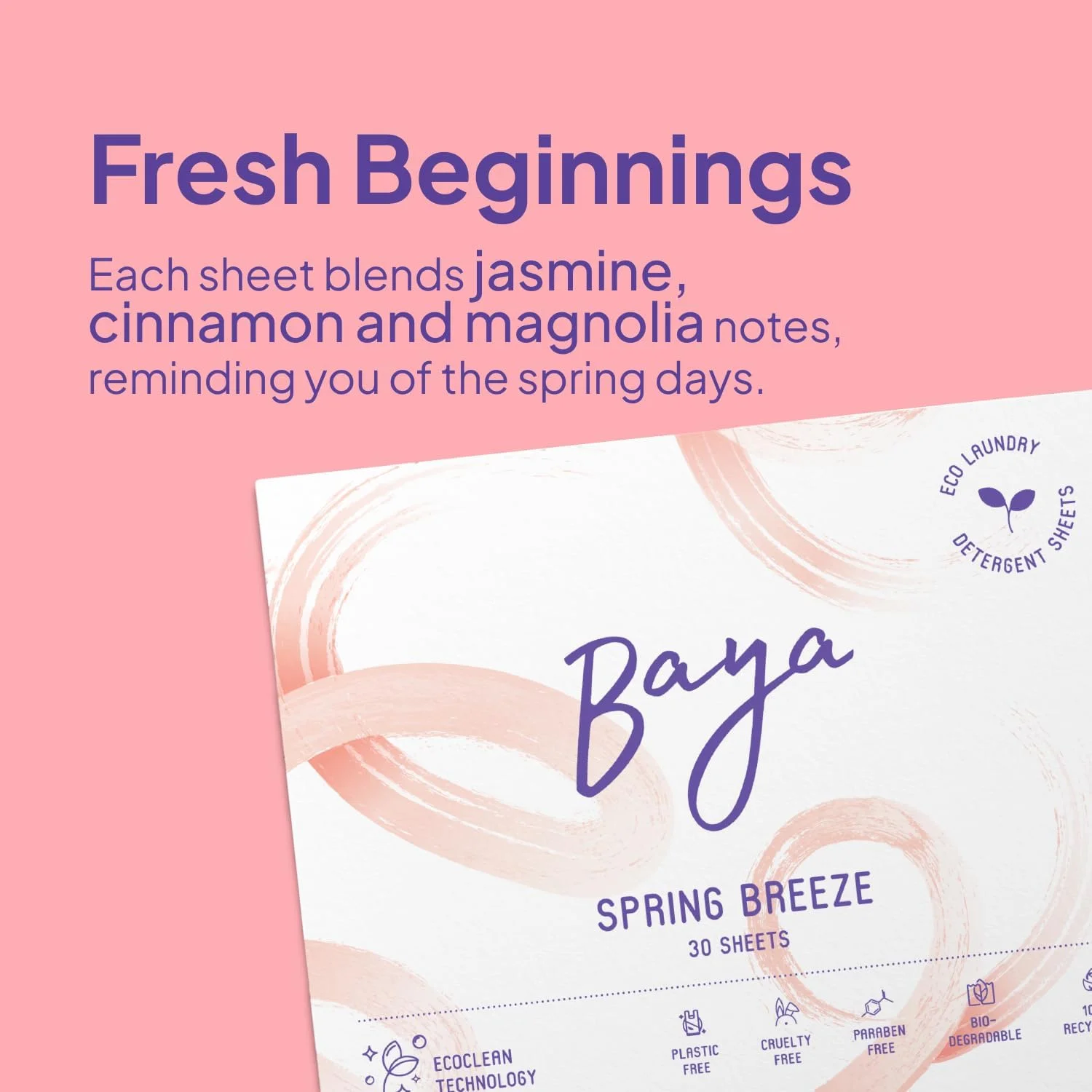 ورقه‌های شوینده لباس بایا | رایحه نسیم بهاری (۱۰۰ عدد) | صابون لباسشویی بدون مایع سازگار با محیط زیست | فرمول قدرتمند کاملا طبیعی لکه‌ها و بوهای سرسخت را از بین می‌برد | ملایم روی پوست، ایمن برای رنگ‌ها