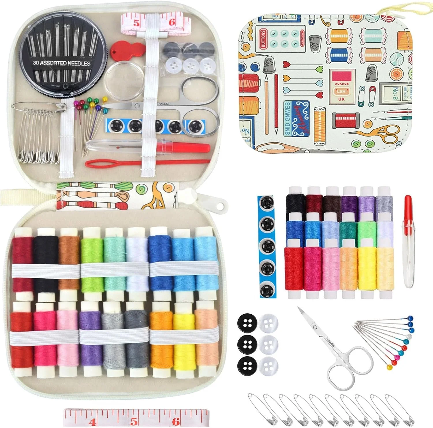 جعبه خیاطی برای بزرگسالان، کودکان، مبتدیان، مسافران، لوازم خیاطی قابل حمل شامل متر نواری نرم، قیچی، انگشتانه، نخ، سوزن خیاطی (بژ) جعبه خیاطی برای بزرگسالان، کودکان، مبتدیان، مسافران، لوازم خیاطی قابل حمل شامل متر نواری نرم، قیچی، انگشتانه، نخ، سوزن خیاطی (بژ)