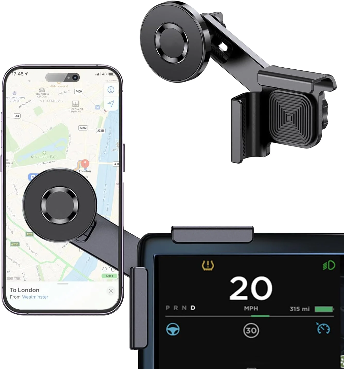 پایه نگهدارنده گوشی برای تسلا، پایه نگهدارنده مغناطیسی قوی با آهنربای MagSafe برای لوازم جانبی تسلا مدل 3/Y، مناسب برای همه گوشی های آیفون و اندروید - همراه با حلقه مغناطیسی