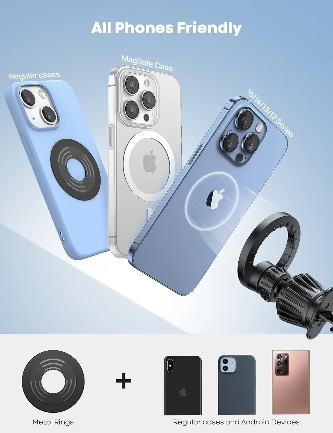 پایه نگهدارنده گوشی مغناطیسی خودرو Lamicall مناسب MagSafe - [20 آهنربای فوق العاده قوی]، گیره نگهدارنده گوشی موبایل دریچه هوا، سازگار با سری iPhone 17/16/15/14/13/12 و قاب های MagSafe