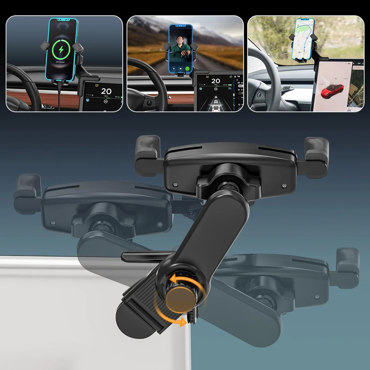 پایه نگهدارنده گوشی KASTWAVE تسلا، هولدر گوشی خودرو سازگار با مدل 3/Y، پایه نگهدارنده گوشی قابل تنظیم 360 درجه برای اکثر صفحه نمایش های خودرو، لوازم جانبی تسلا 3/Y مناسب برای همه گوشی های آیفون و اندروید