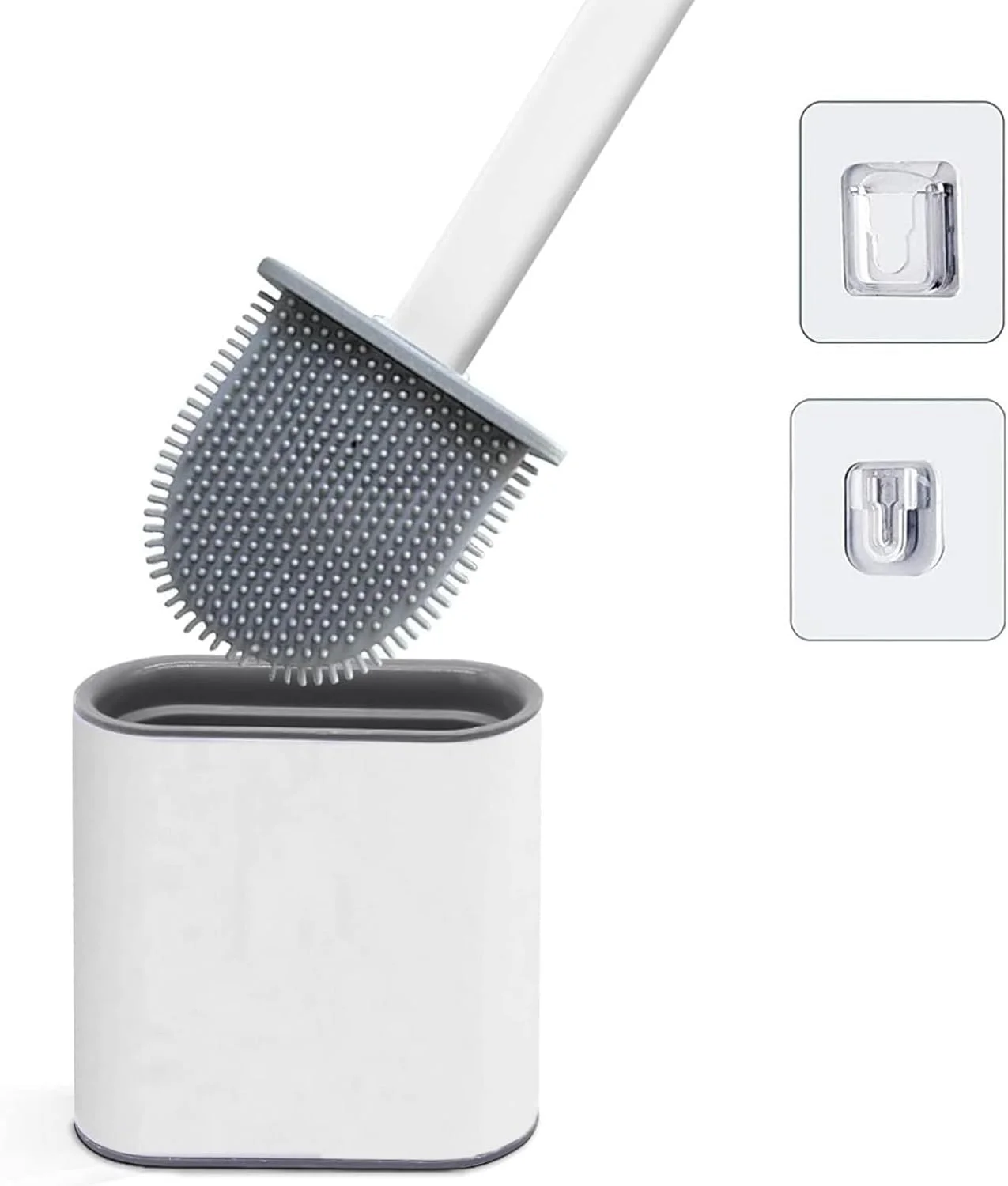 برس توالت سیلیکونی McMola و ست نگهدارنده، برس توالت کاسه شوی با برس های نرم و انعطاف پذیر، دسته و پایه پلاستیکی ضد لغزش برای ضد چکه (سفید)