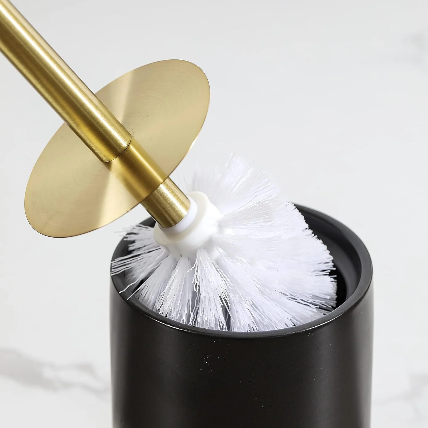 ست برس توالت سرامیکی لوازم جانبی حمام - برس و نگهدارنده کاسه توالت (مشکی و طلایی)