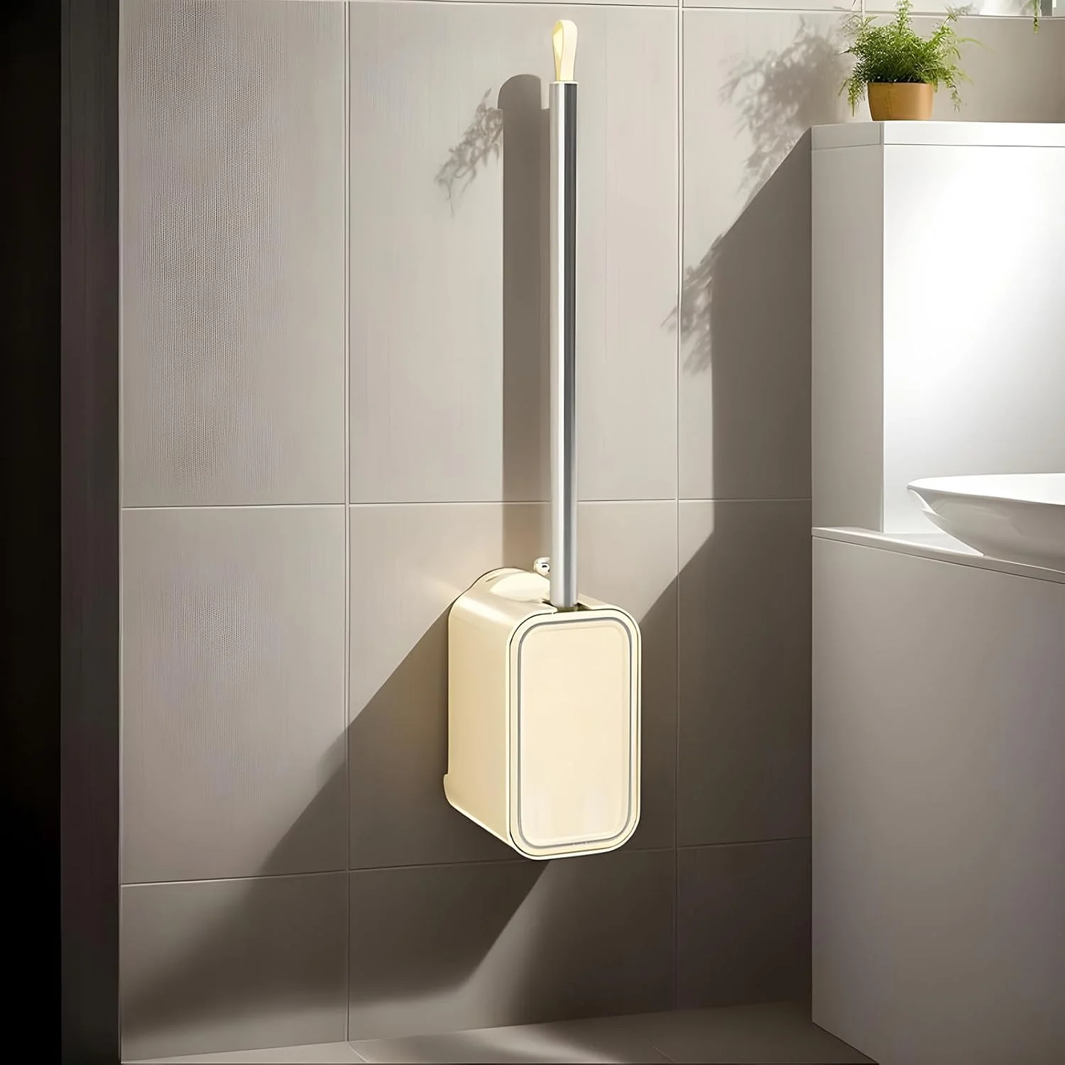 برس توالت شوی | برس توالت و جا برسی با مکنده | برس دسته بلند دیواری، لوازم نظافت صرفه جویی در فضا، لوازم جانبی حمام برای خانه و آپارتمان