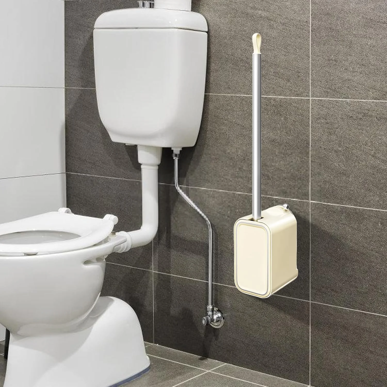 برس توالت شوی | برس توالت و جا برسی با مکنده | برس دسته بلند دیواری، لوازم نظافت صرفه جویی در فضا، لوازم جانبی حمام برای خانه و آپارتمان