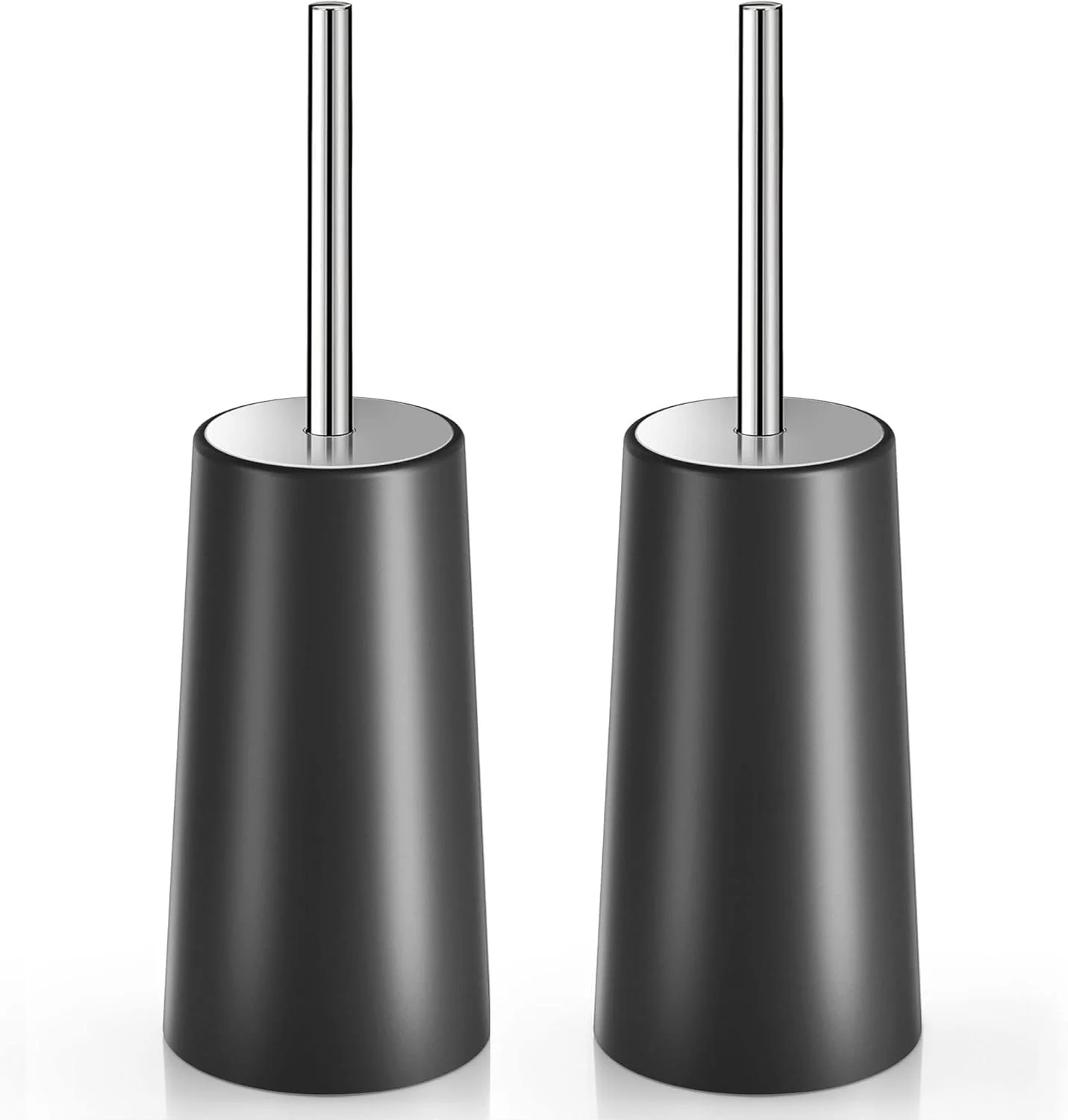 برس توالت و جا برسی، بسته 2 عددی برس توالت با دسته بلند استیل 304، برس کاسه توالت برای توالت حمام - ارگونومیک، شیک، بادوام (مشکی)