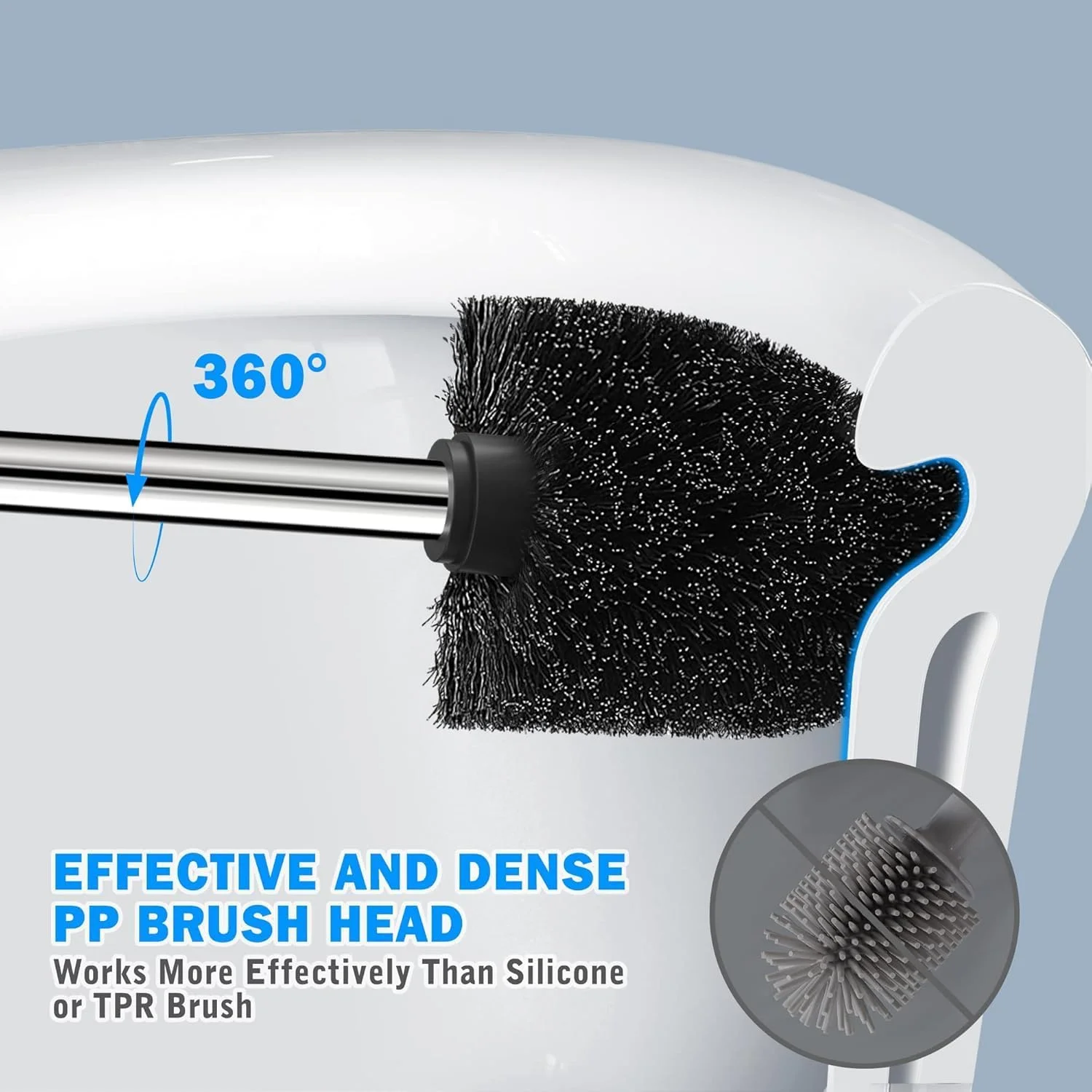 برس توالت و جا برسی، بسته 2 عددی برس توالت با دسته بلند استیل 304، برس کاسه توالت برای توالت حمام - ارگونومیک، شیک، بادوام (مشکی)