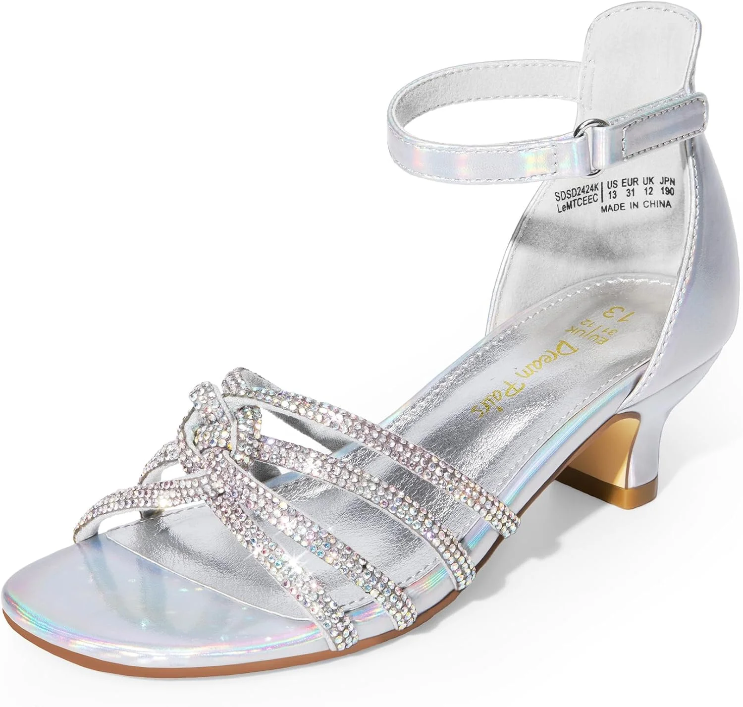 کفش مجلسی دخترانه DREAM PAIRS، صندل پاشنه کوتاه بند دار تزیین شده با گل، مناسب برای مهمانی و عروسی، سایز بچه گانه/بزرگ