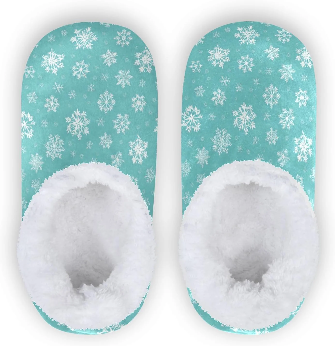 دمپایی روفرشی بچگانه طرح توپ کریسمس قرمز طلایی، کفش زمستانی دخترانه و پسرانه، دمپایی پشمی مرجانی مناسب استفاده در منزل و بیرون از خانه، ضد لغزش، سایز XS، طرح دانه های برف فیروزه ای کریسمس، مناسب سایز 26-28