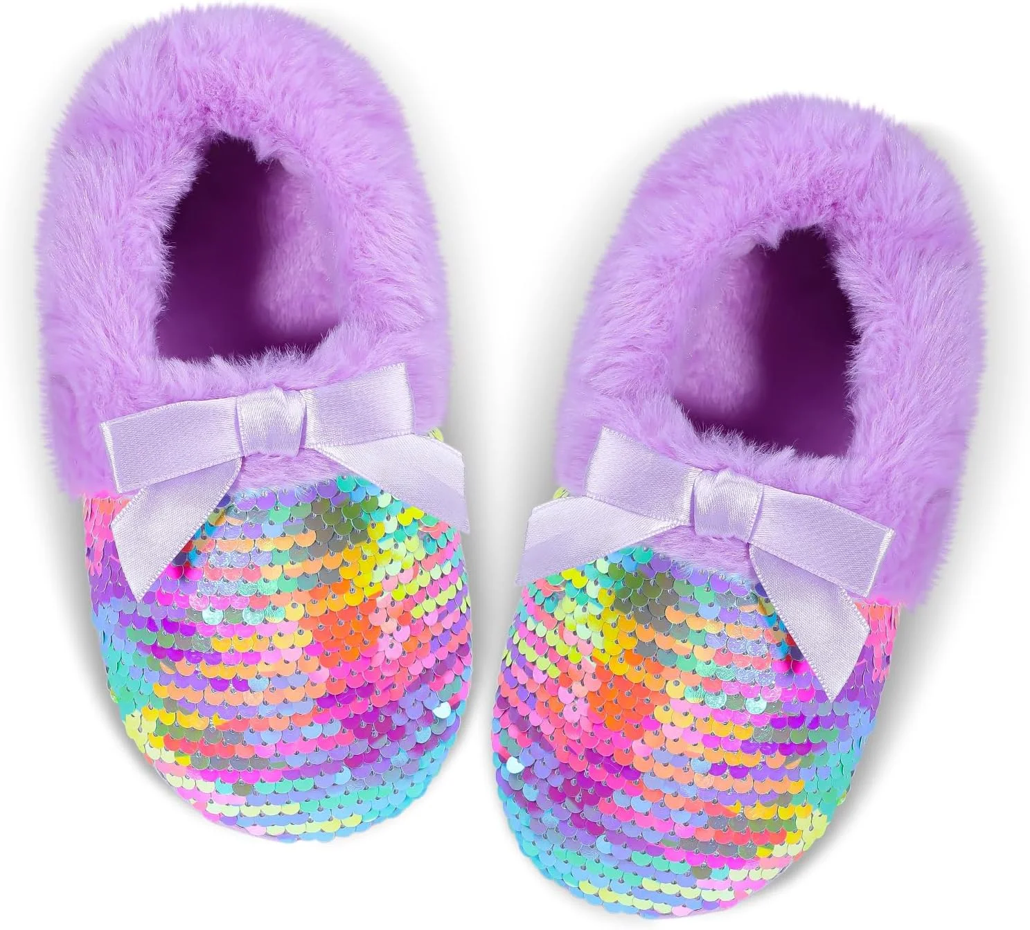 دمپایی پولکی پشمالو دخترانه، دمپایی های خانگی نرم و راحت با پاپیون روبانی برای اتاق خواب دخترانه داخل و خارج از منزل