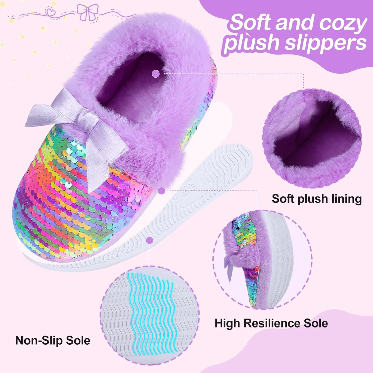 دمپایی پولکی پشمالو دخترانه، دمپایی های خانگی نرم و راحت با پاپیون روبانی برای اتاق خواب دخترانه داخل و خارج از منزل دمپایی پولکی پشمالو دخترانه، دمپایی های خانگی نرم و راحت با پاپیون روبانی برای اتاق خواب دخترانه داخل و خارج از منزل