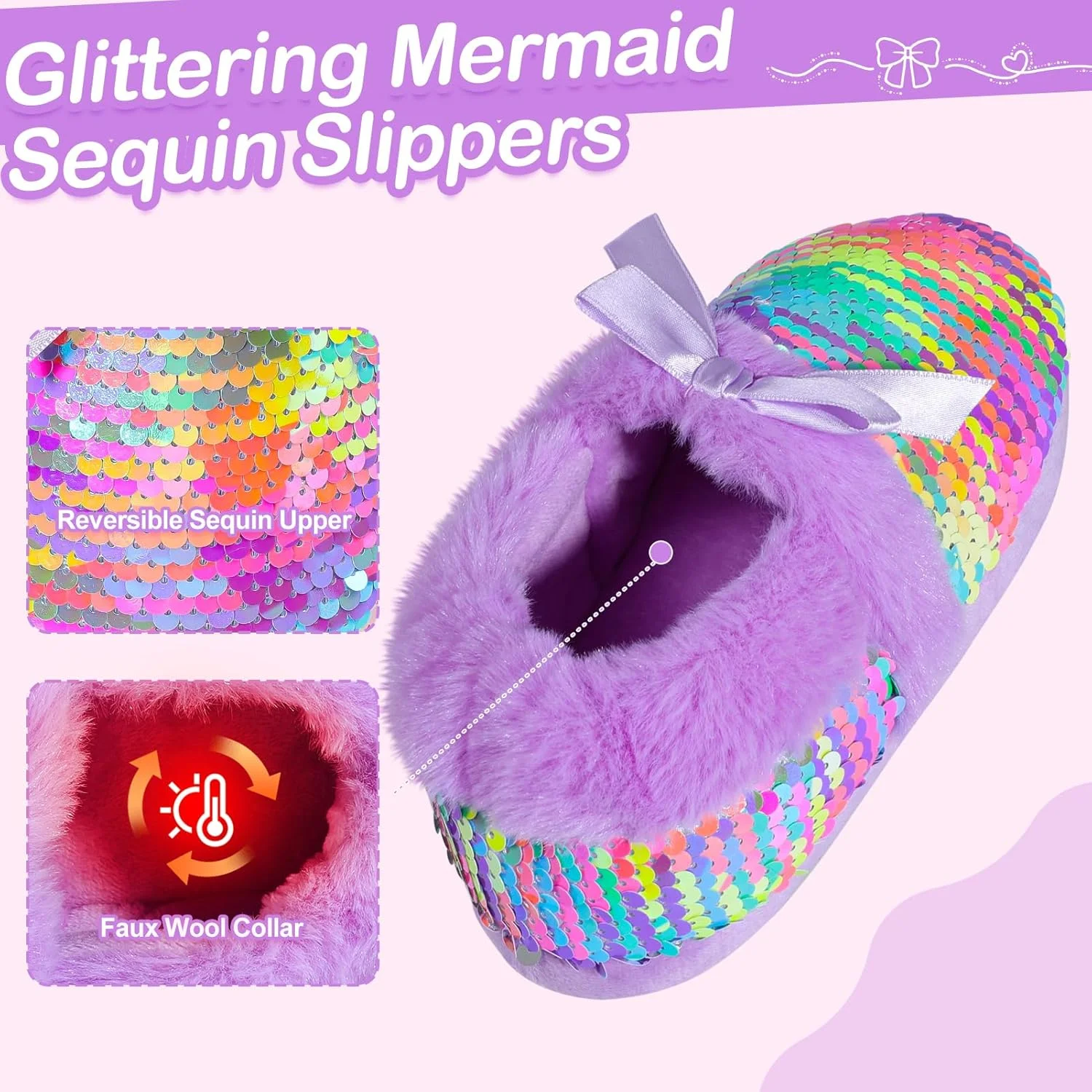 دمپایی پولکی پشمالو دخترانه، دمپایی های خانگی نرم و راحت با پاپیون روبانی برای اتاق خواب دخترانه داخل و خارج از منزل دمپایی پولکی پشمالو دخترانه، دمپایی های خانگی نرم و راحت با پاپیون روبانی برای اتاق خواب دخترانه داخل و خارج از منزل