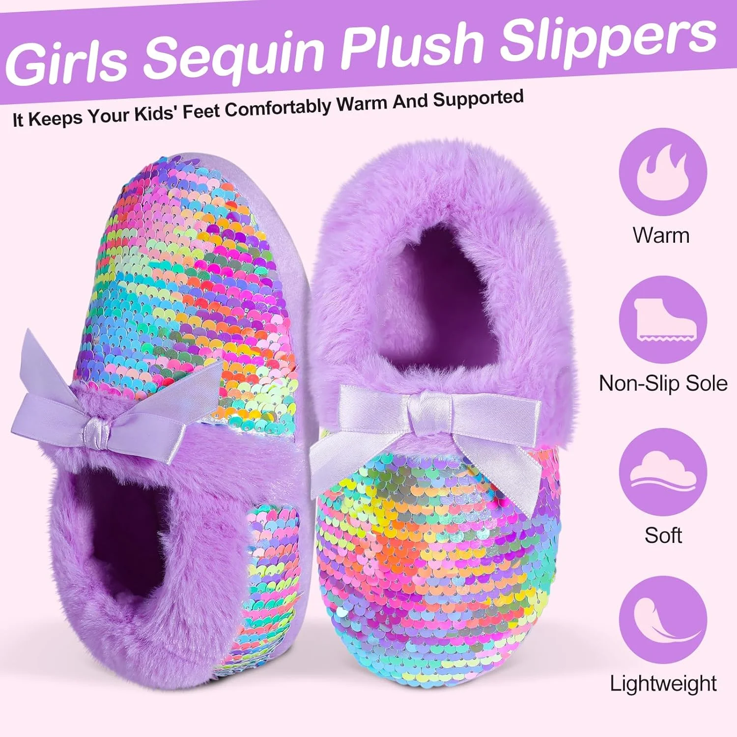 دمپایی پولکی پشمالو دخترانه، دمپایی های خانگی نرم و راحت با پاپیون روبانی برای اتاق خواب دخترانه داخل و خارج از منزل دمپایی پولکی پشمالو دخترانه، دمپایی های خانگی نرم و راحت با پاپیون روبانی برای اتاق خواب دخترانه داخل و خارج از منزل