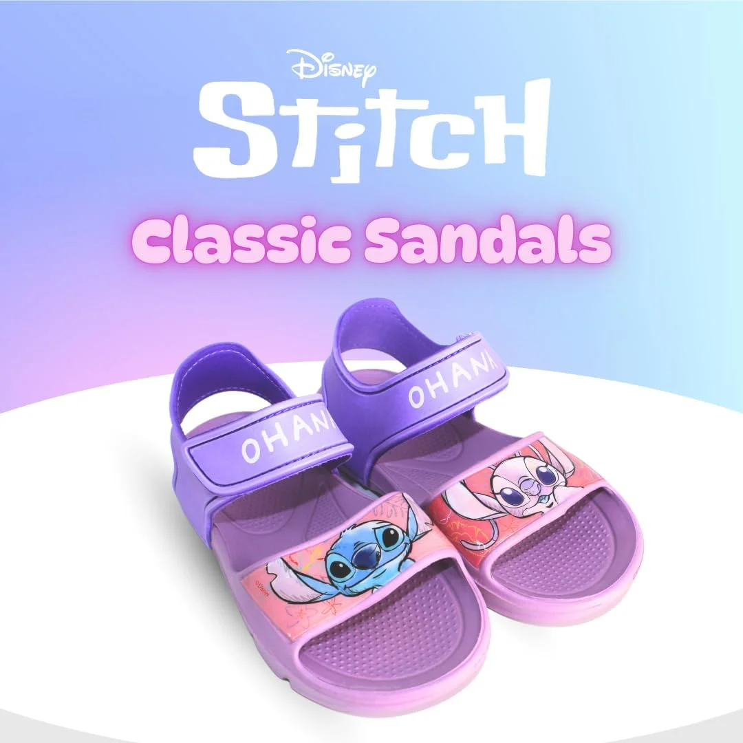 صندل های دخترانه دیزنی استیچ، صندل های تابستانی با بند قابل تنظیم طرح استیچ و انجل، سایزهای 22 تا 33 اروپا