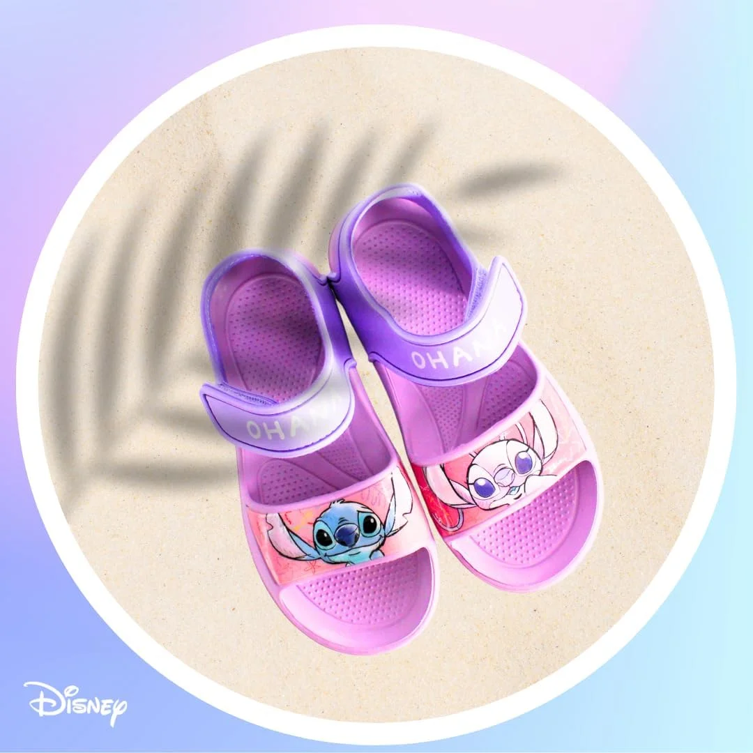 صندل های دخترانه دیزنی استیچ، صندل های تابستانی با بند قابل تنظیم طرح استیچ و انجل، سایزهای 22 تا 33 اروپا