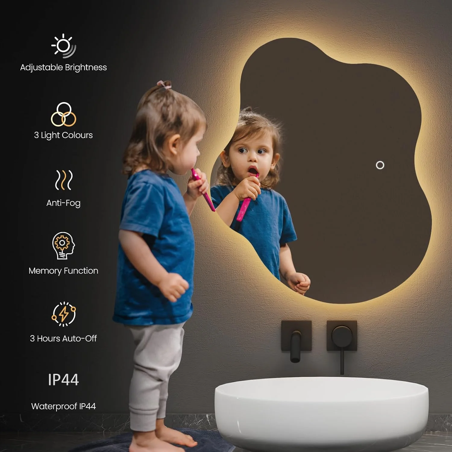 آینه حمام LED با نور پس زمینه EMKE، 45x50 سانتی متر، آینه روشویی نامتقارن دیواری با لمس، ضد بخار، کم نور شونده و 3 رنگ، آینه دیواری بدون قاب روشن برای اتاق خواب، عمودی/افقی آینه حمام LED با نور پس زمینه EMKE، 45x50 سانتی متر، آینه روشویی نامتقارن دیواری با لمس، ضد بخار، کم نور شونده و 3 رنگ، آینه دیواری بدون قاب روشن برای اتاق خواب، عمودی/افقی