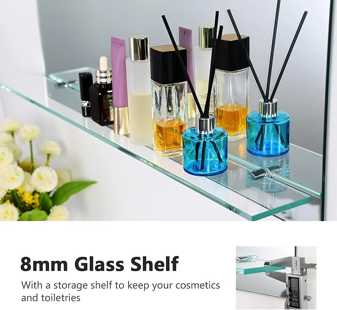 آینه بدون قاب EMKE با قفسه - آینه اصلاح دیواری کوچک حمام با فضای ذخیره سازی، آینه های مستطیلی روشویی 80x60 سانتی متر