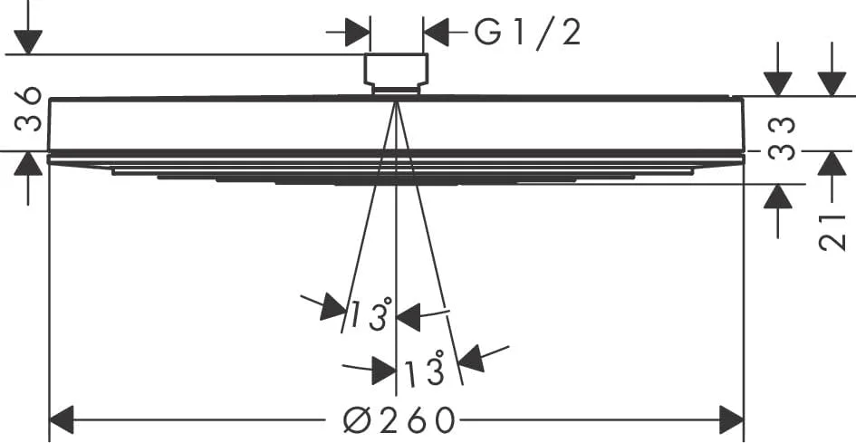سردوش گرد هانسگروهه مدل Pulsify S 24140000 (260 میلی‌متر)، دوش بارانی با 1 نوع جت برای نصب دیواری یا سقفی، سردوش با عملکرد ضد رسوب، کروم