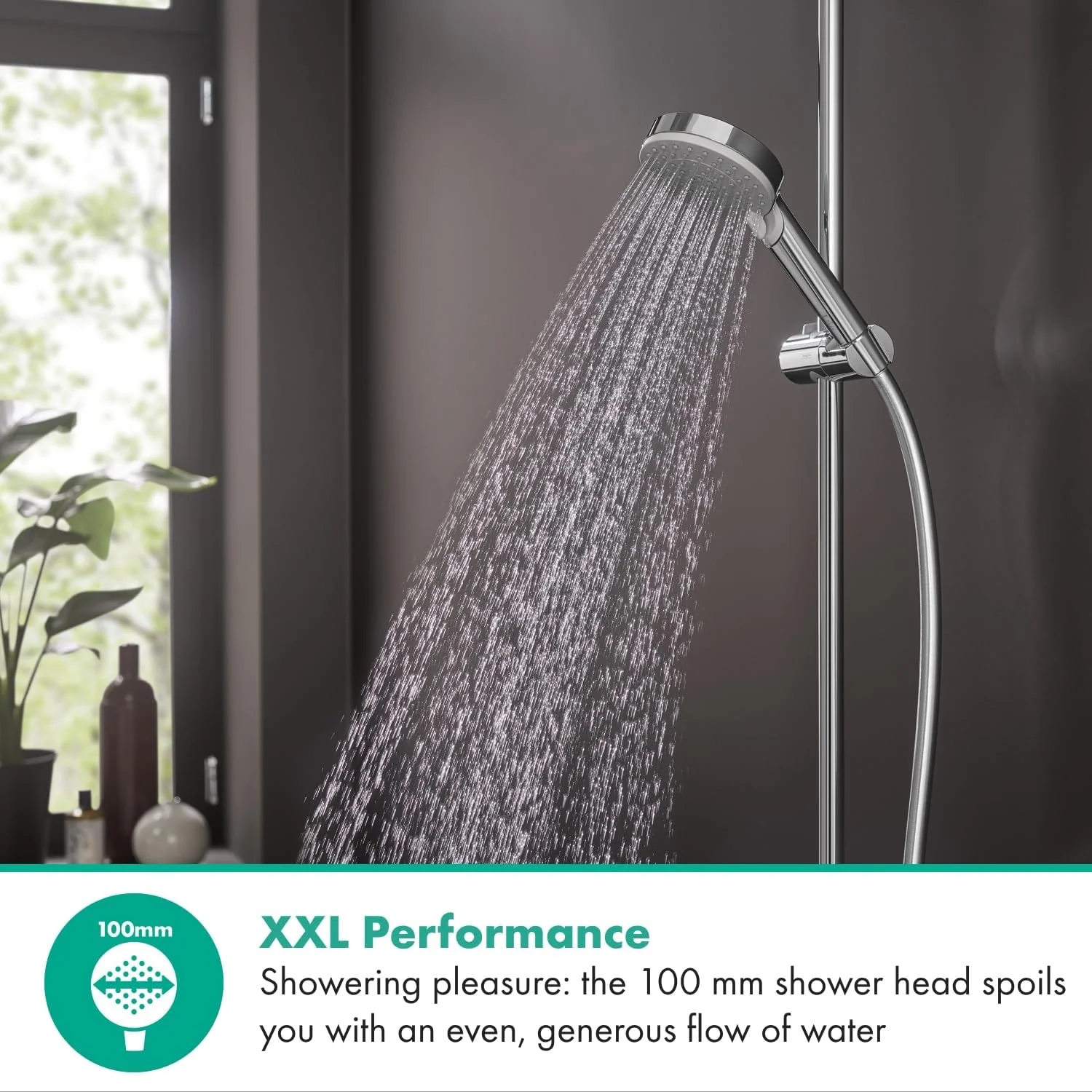 سردوش حمام صرفه‌جوی هانسگروهه Vernis Blend، تقریبا 5 لیتر در دقیقه، سردوش، 2 حالت اسپری، عملکرد ضد رسوب، کروم